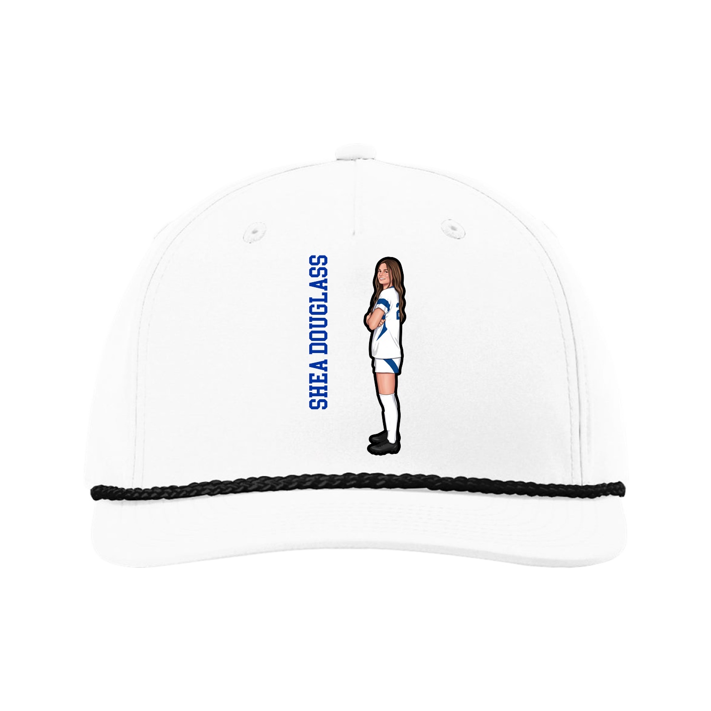Five-Panel Classic Rope Cap — Name Vertical in White