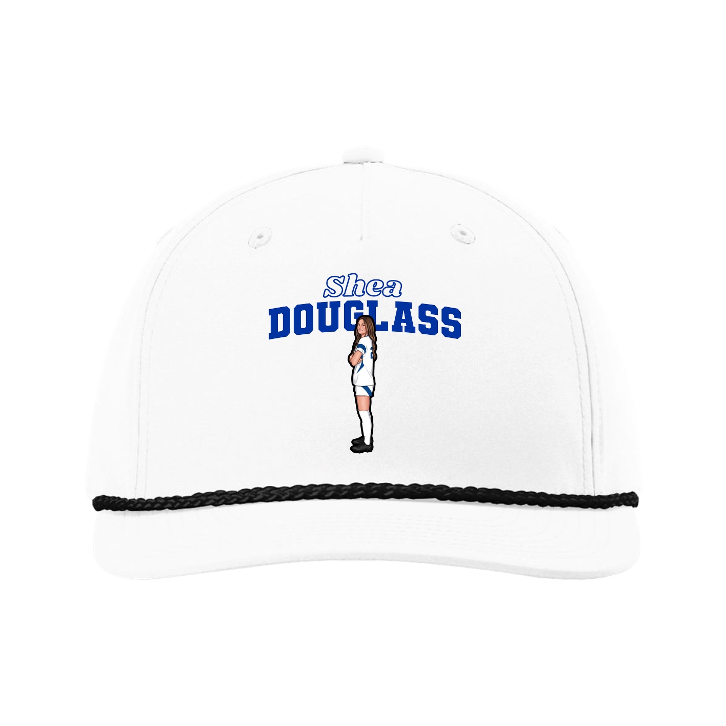 Five-Panel Classic Rope Cap — Name Arch in White