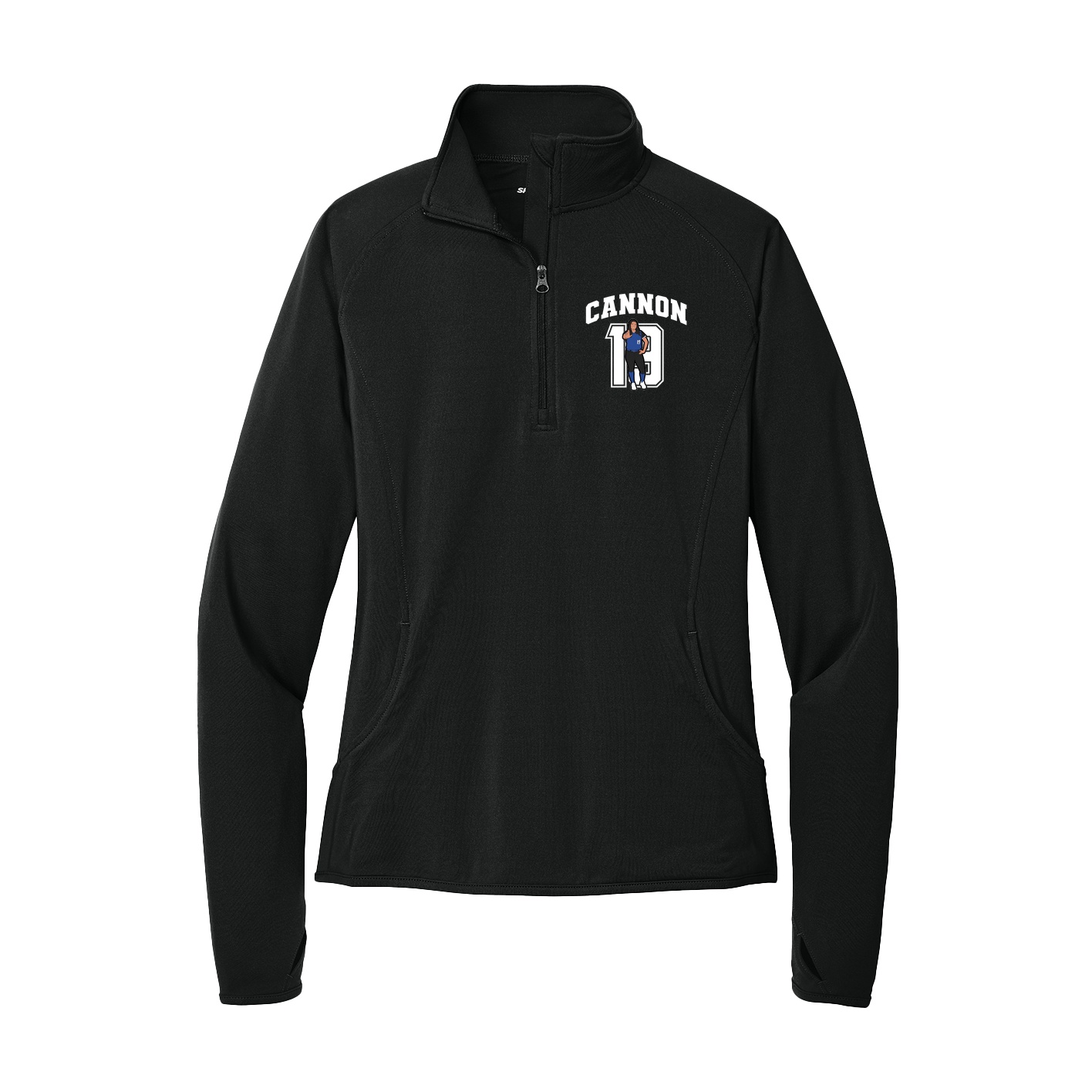 Women's Q-Zip Pullover — Number in Black