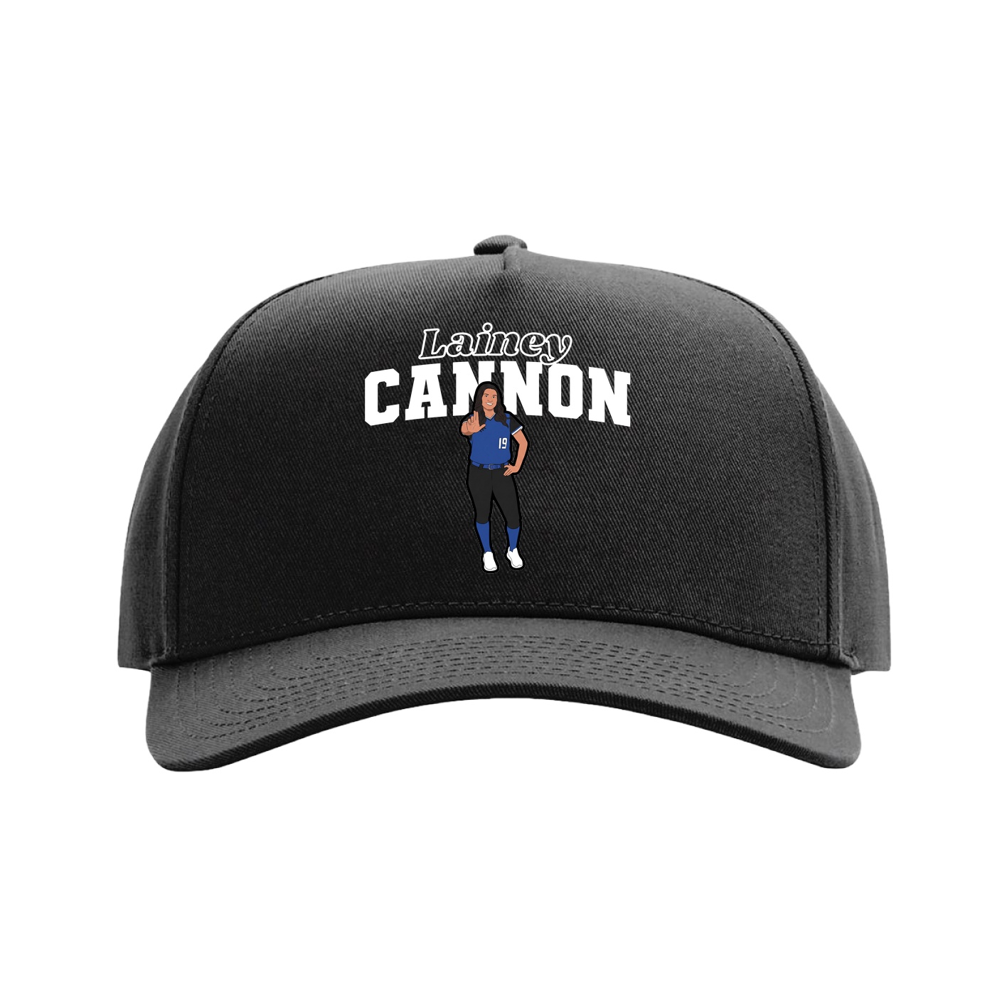 Full Fabric Five-Panel Champ Cap — Name Arch in Black