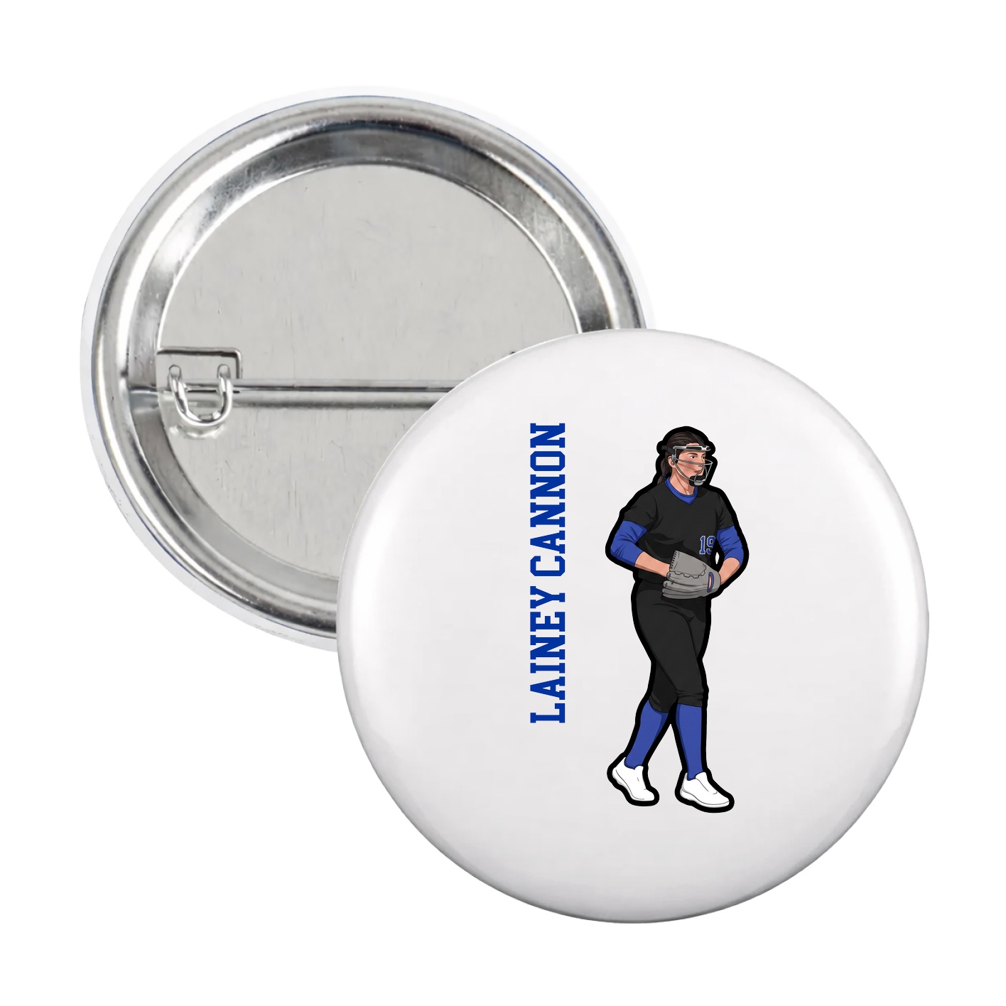 Game Day Button — Name Vertical in White
