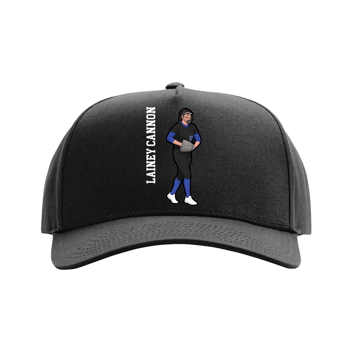 Full Fabric Five-Panel Champ Cap — Name Vertical in Black