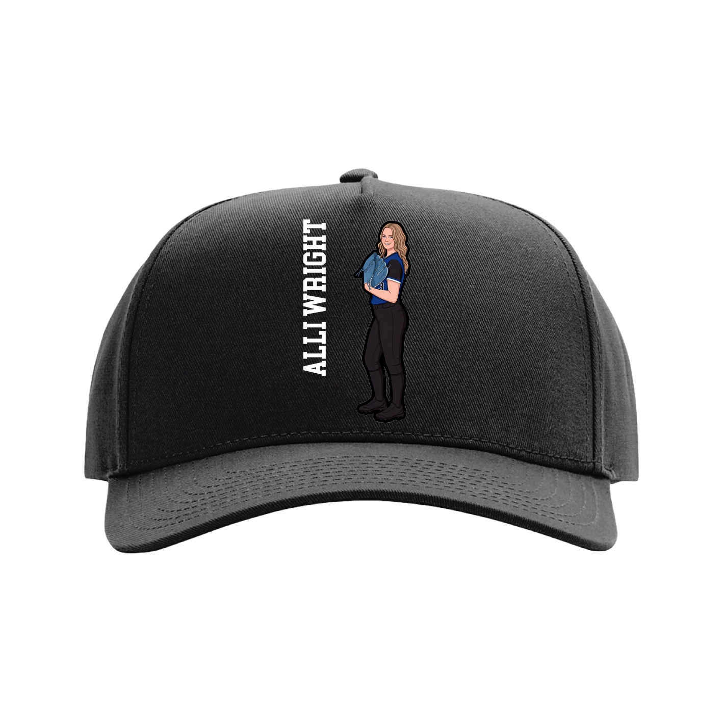 Full Fabric Five-Panel Champ Cap — Name Vertical in Black