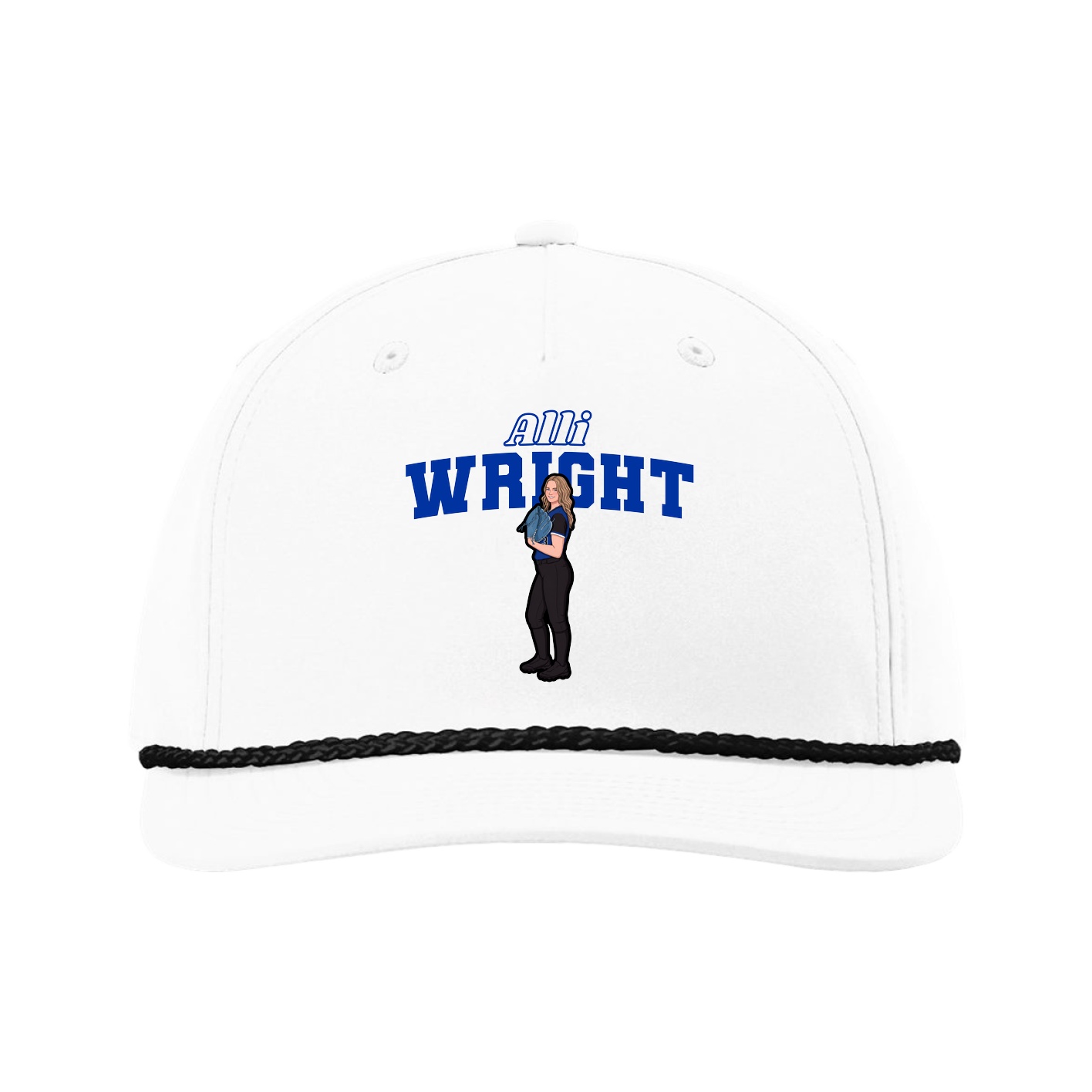 Five-Panel Classic Rope Cap — Name Arch in White