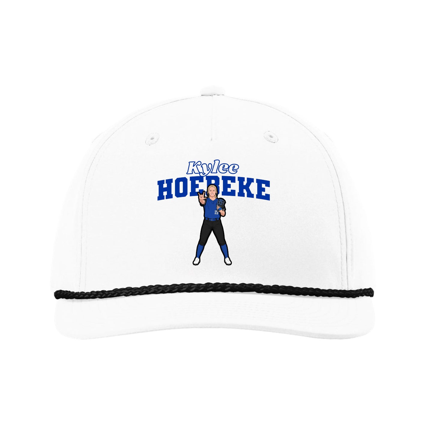 Five-Panel Classic Rope Cap — Name Arch in White
