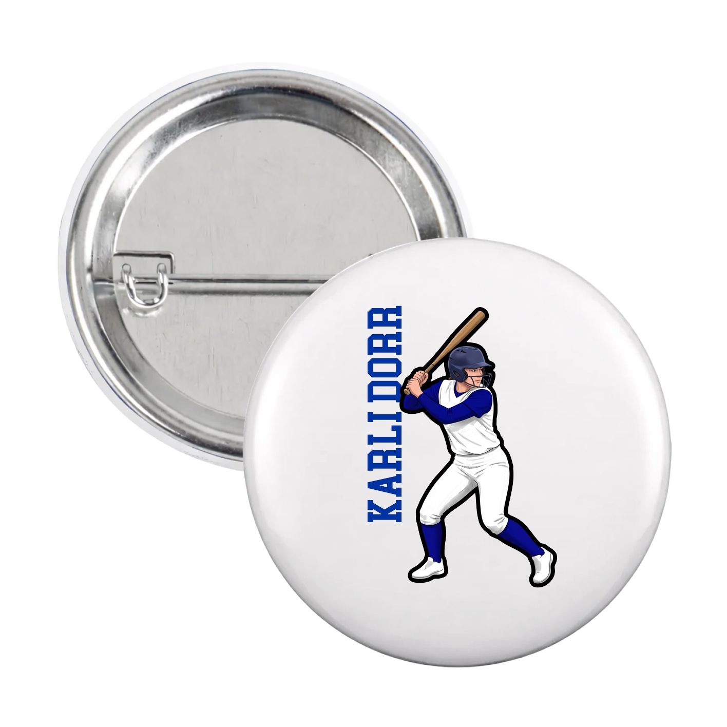 Game Day Button — Name Vertical in White