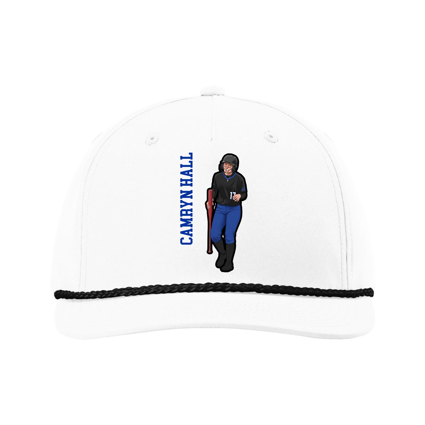 Five-Panel Classic Rope Cap — Name Vertical in White