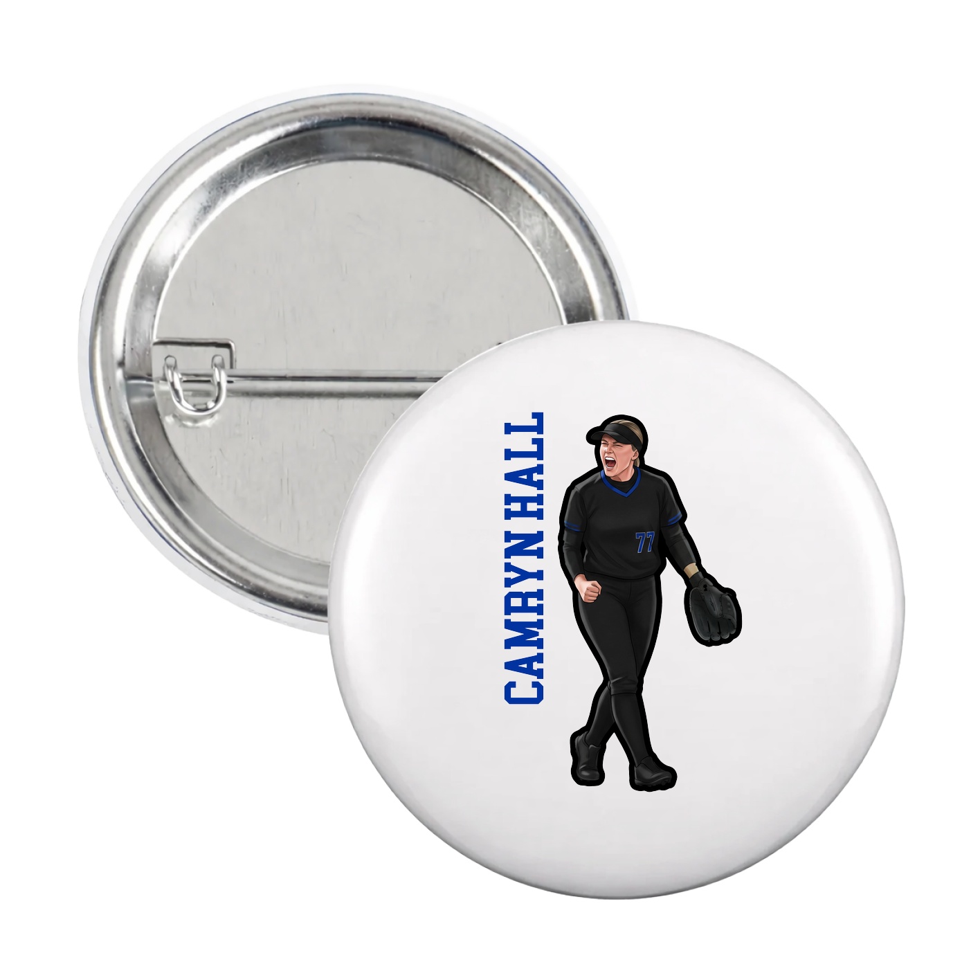 Game Day Button — Name Vertical in White