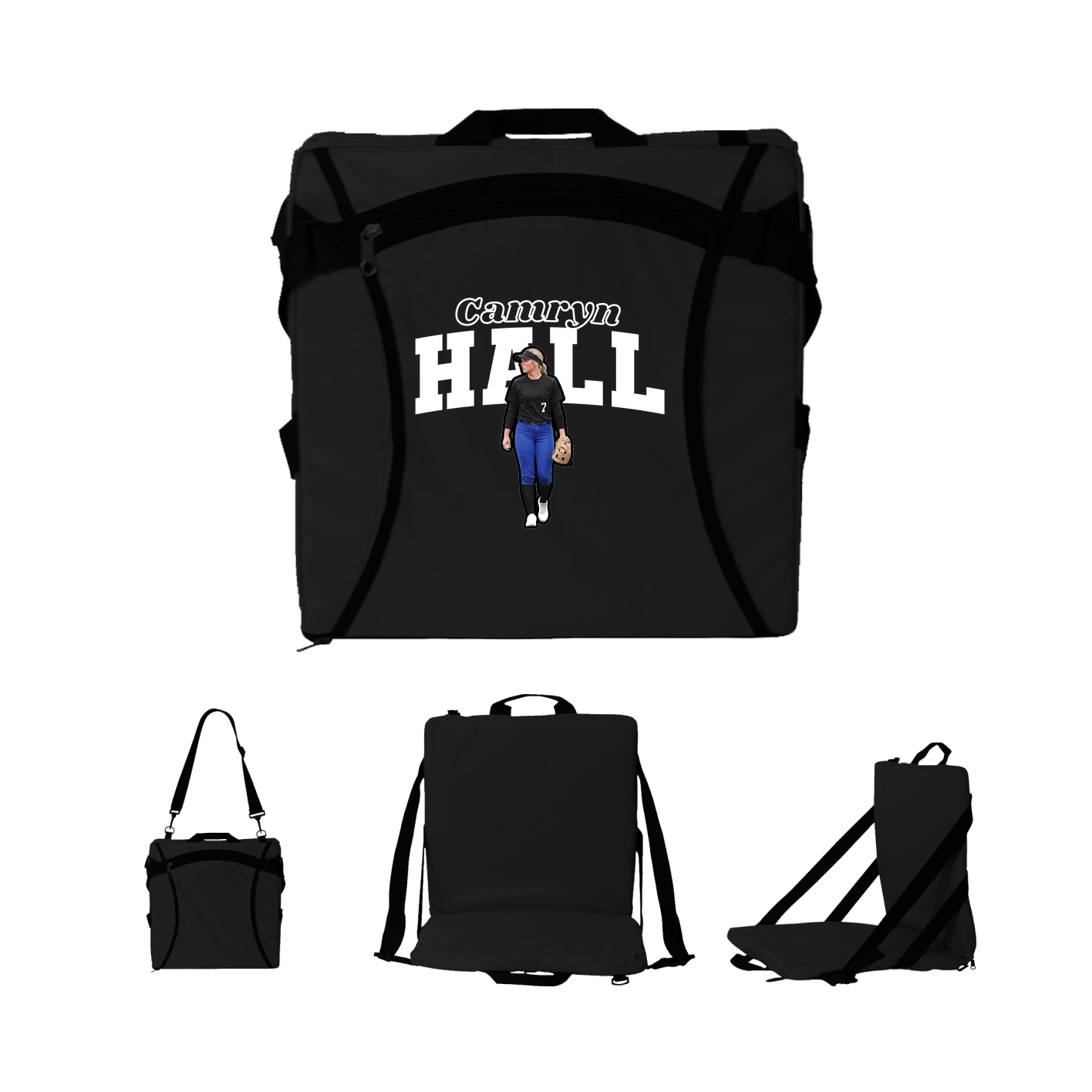 Folding Stadium Seat — Name Arch in Black