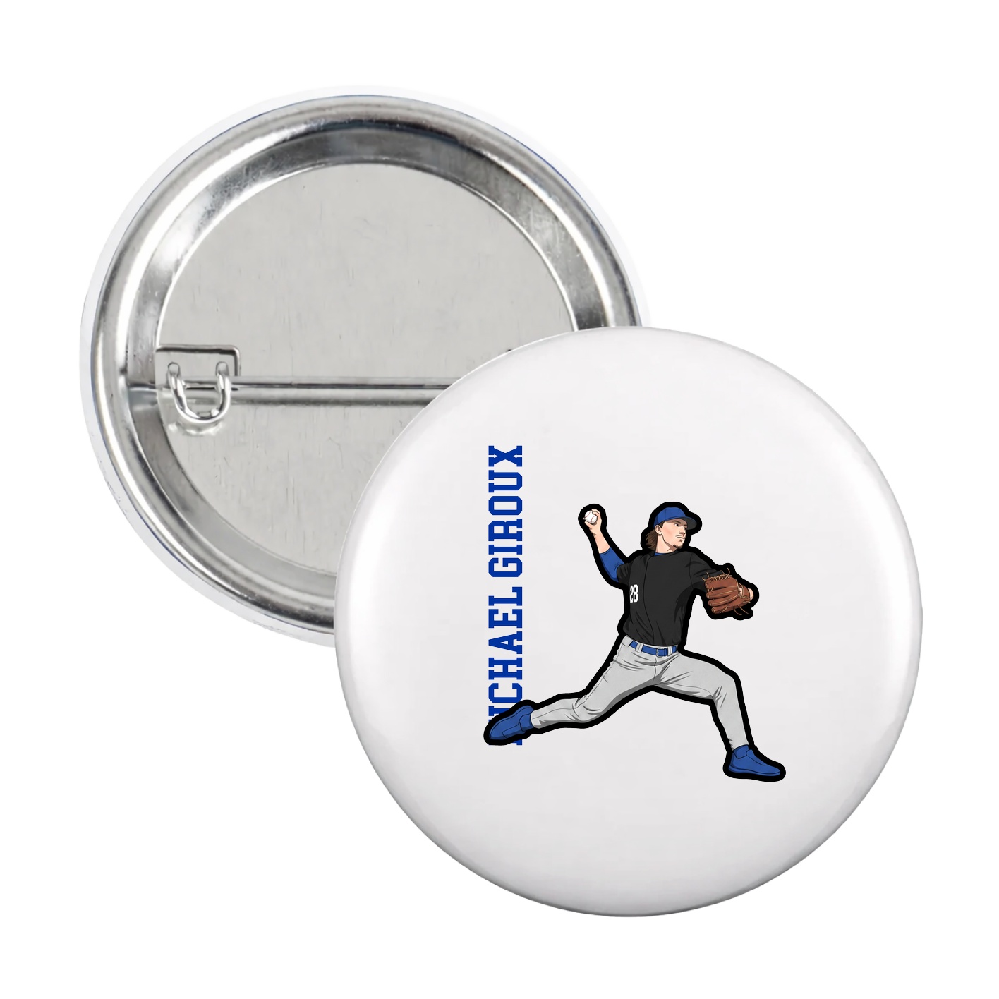 Game Day Button — Name Vertical in White