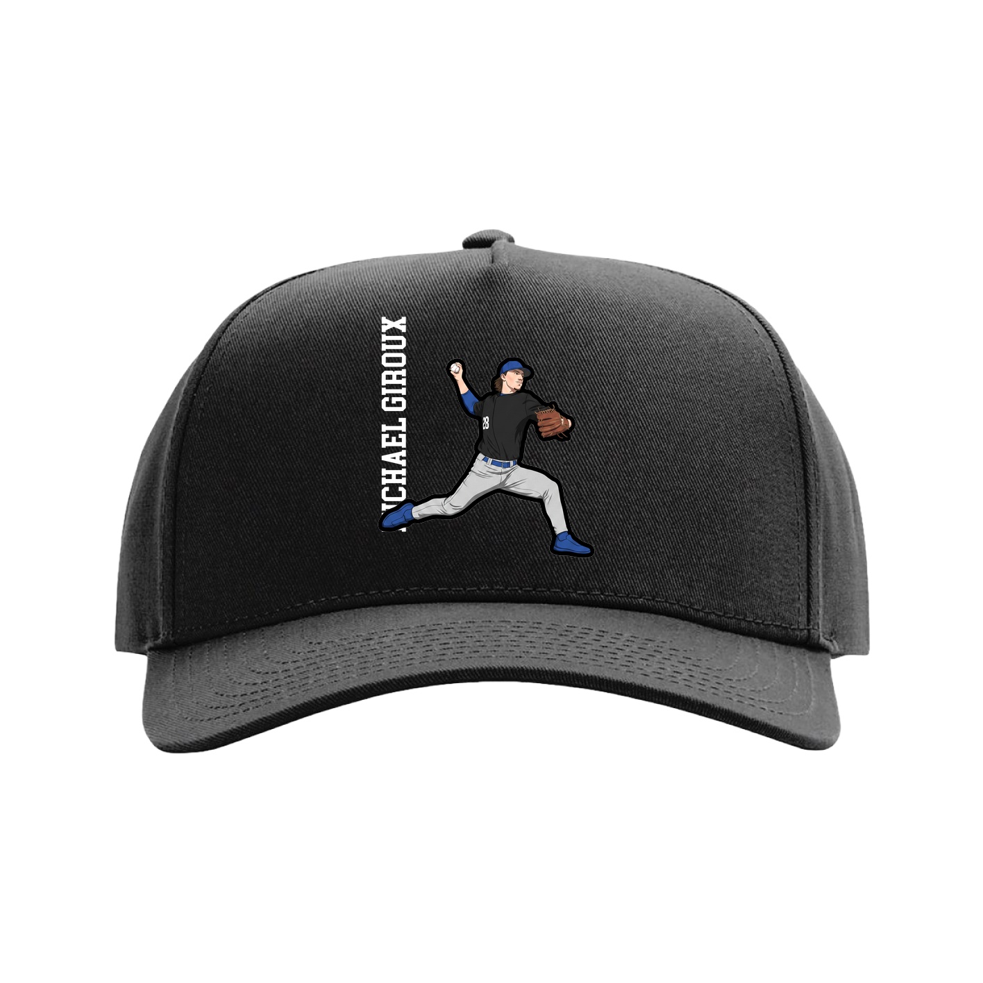 Full Fabric Five-Panel Champ Cap — Name Vertical in Black