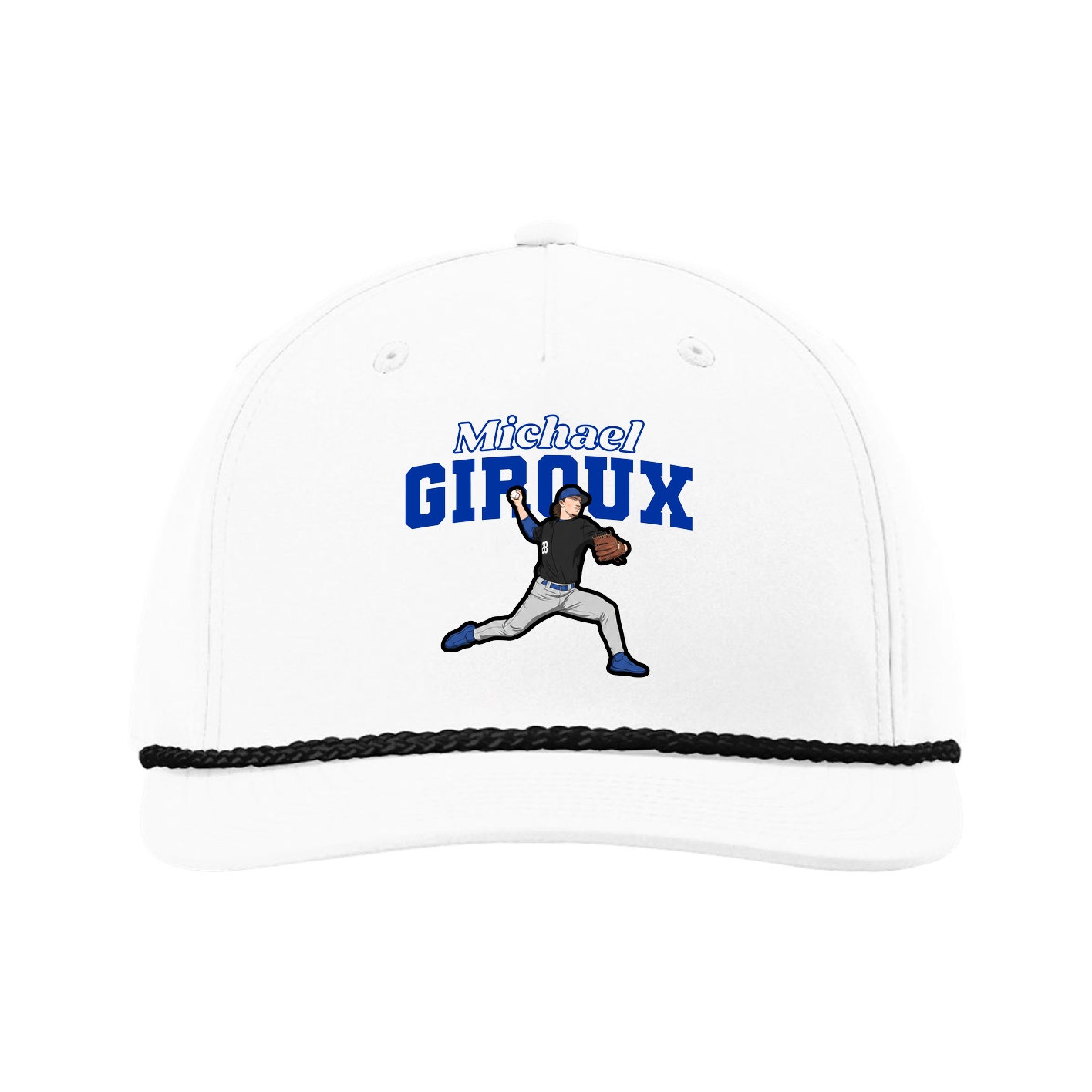 Five-Panel Classic Rope Cap — Name Arch in White