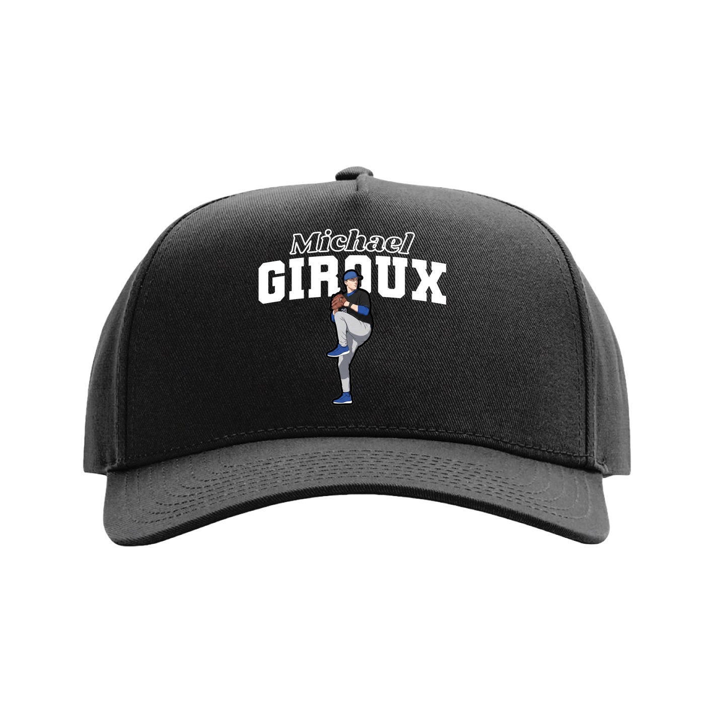 Full Fabric Five-Panel Champ Cap — Name Arch in Black