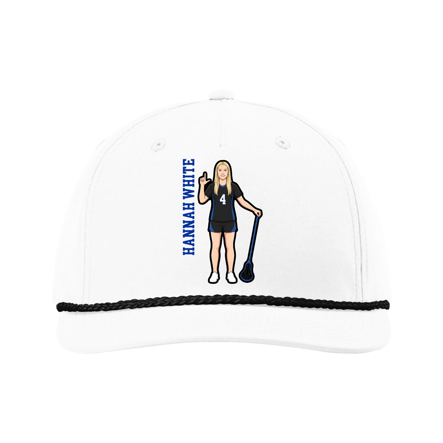 Five-Panel Classic Rope Cap — Name Vertical in White