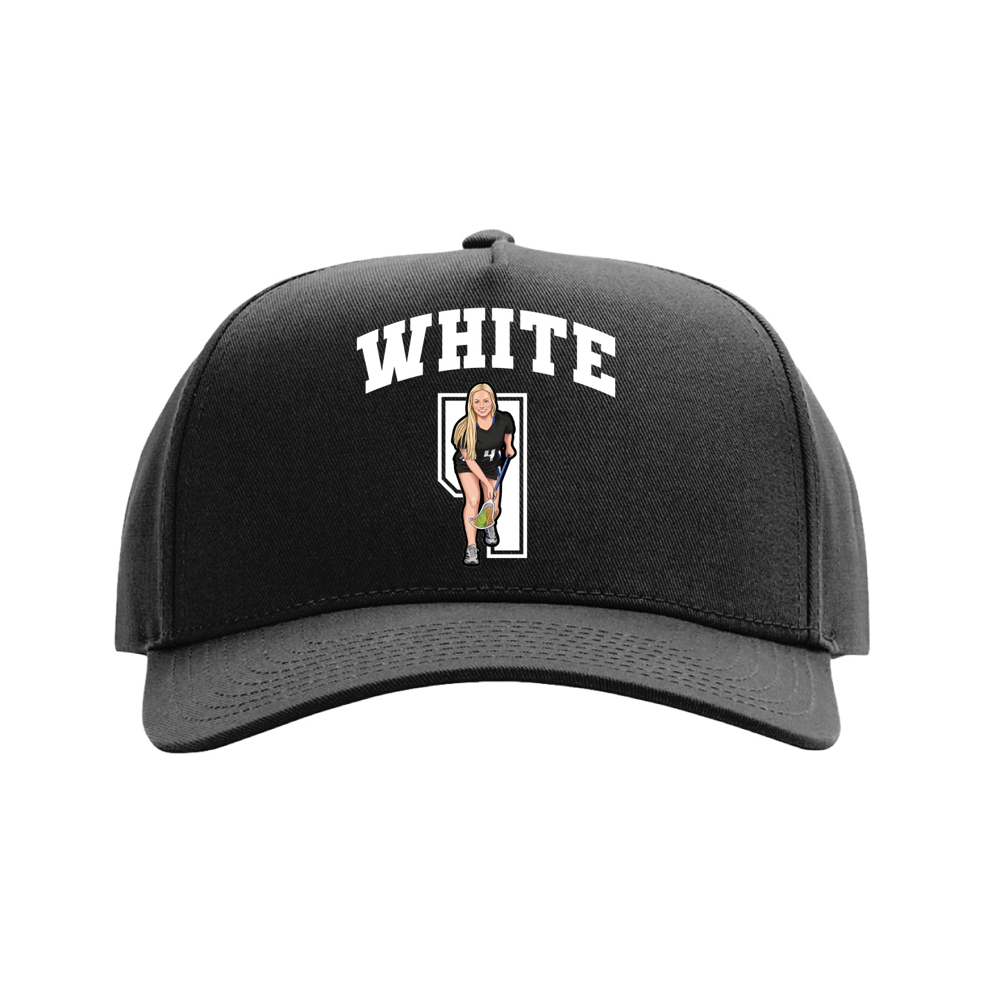 Full Fabric Five-Panel Champ Cap — Number in Black