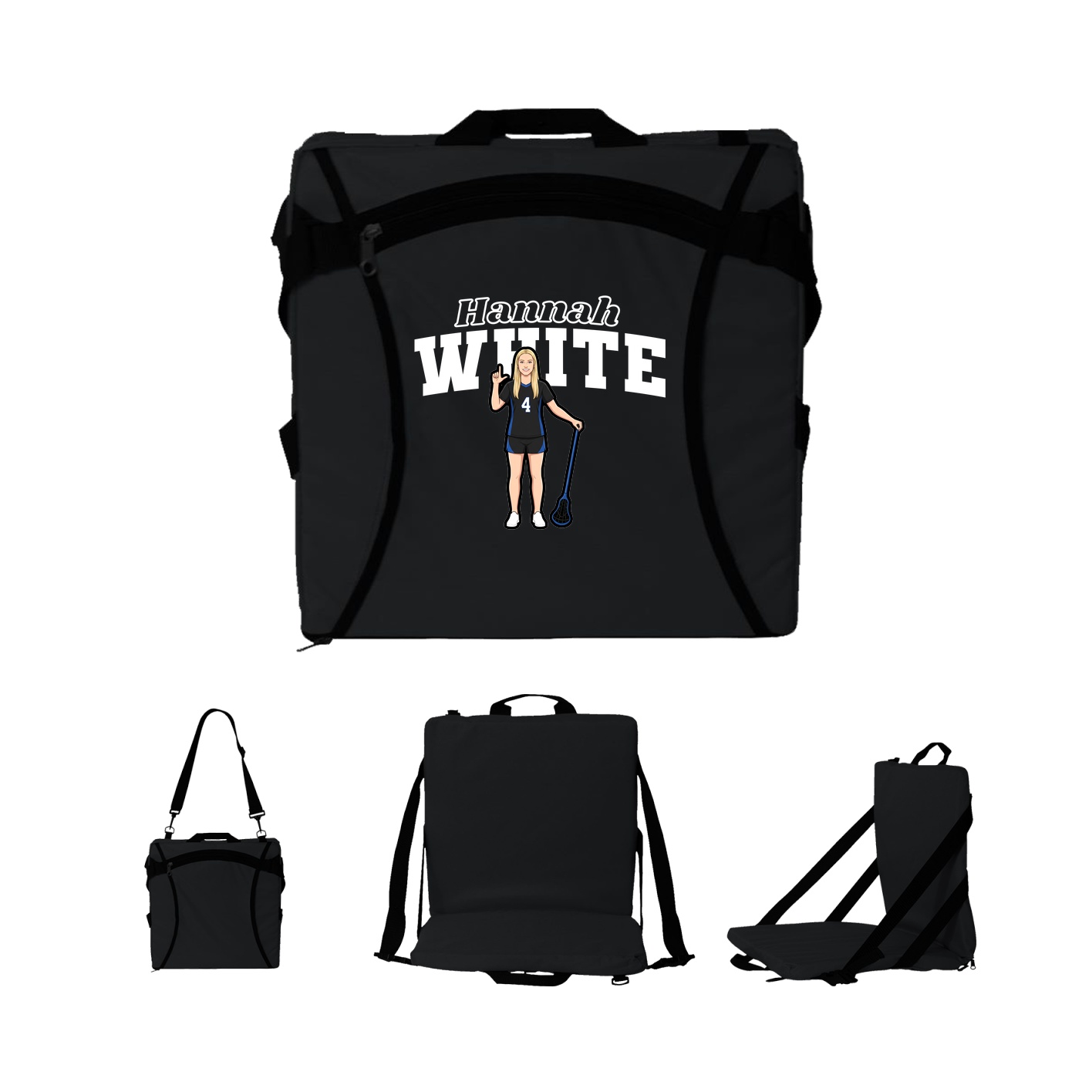 Folding Stadium Seat — Name Arch in Black
