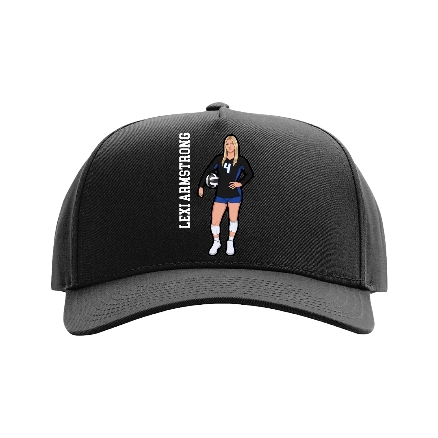 Full Fabric Five-Panel Champ Cap — Name Vertical in Black