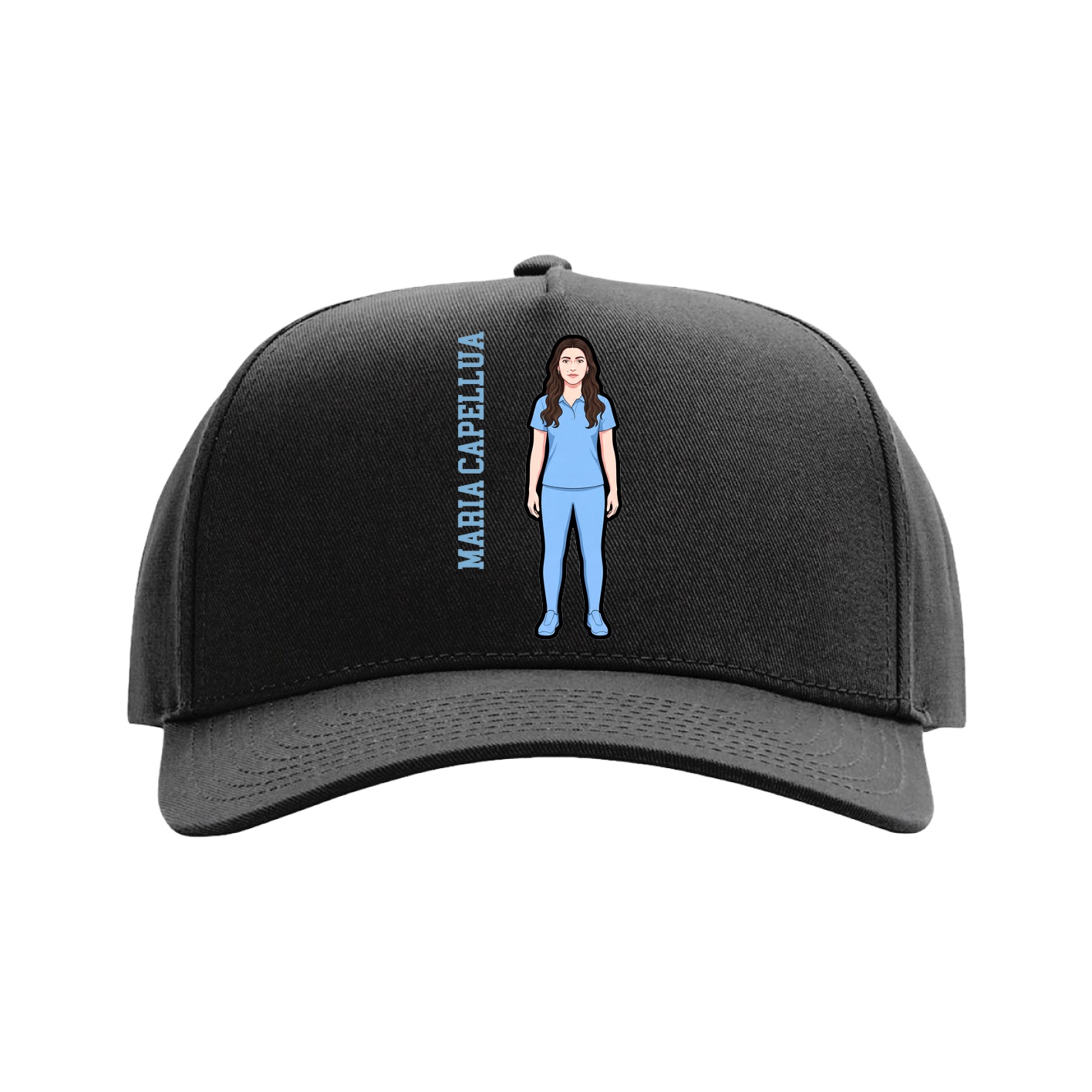 Full Fabric Five-Panel Champ Cap — Name Vertical in Black