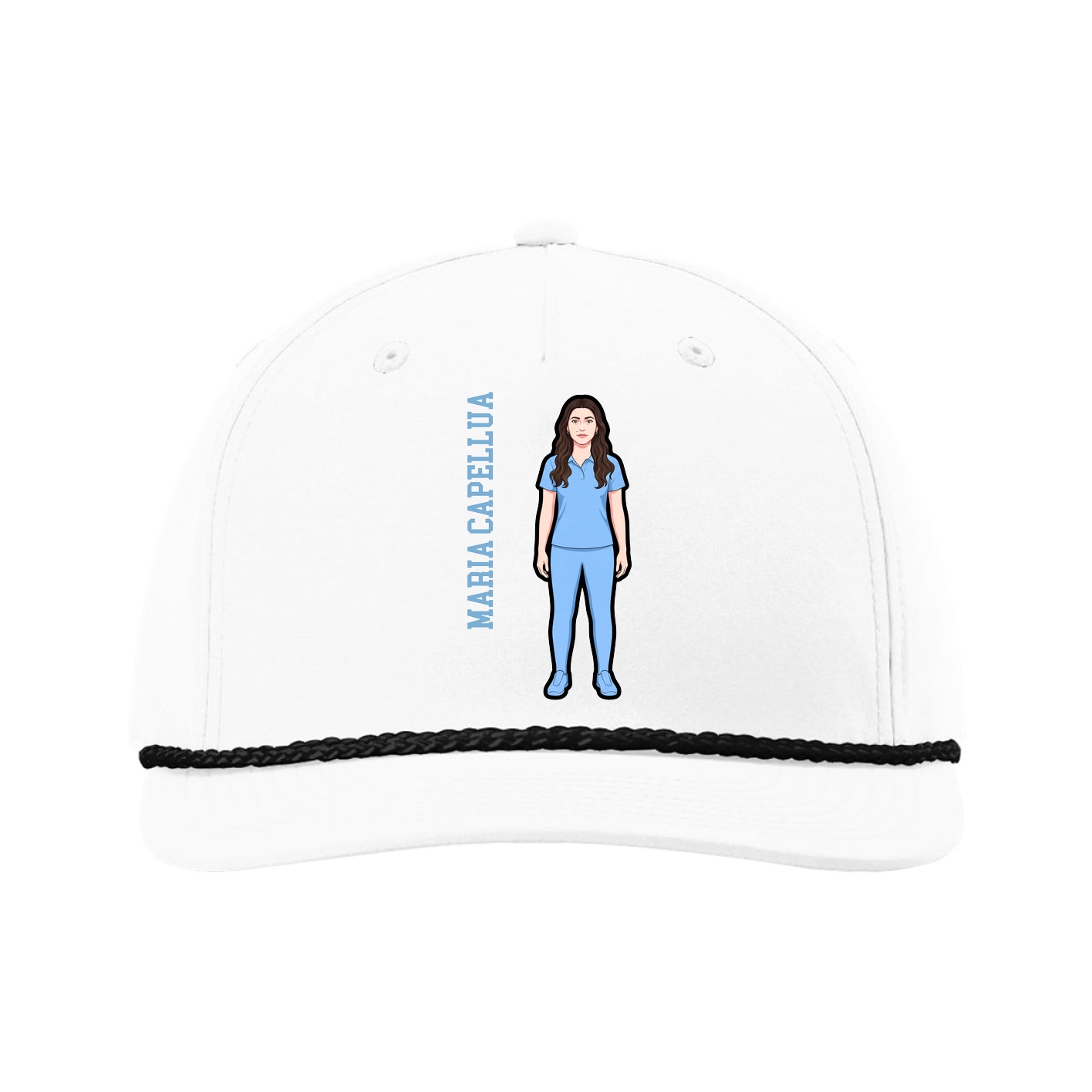 Five-Panel Classic Rope Cap — Name Vertical in White