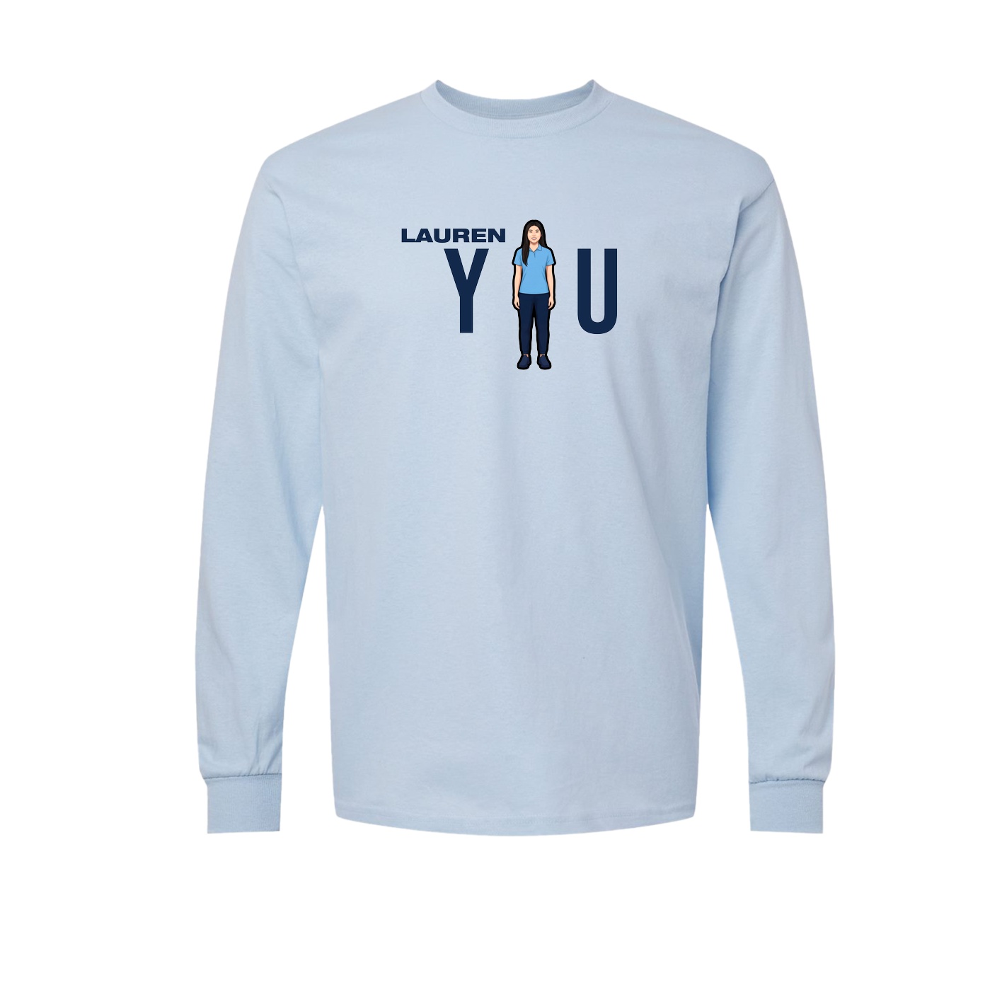 Long Sleeve Tee — Player Name in Light Blue