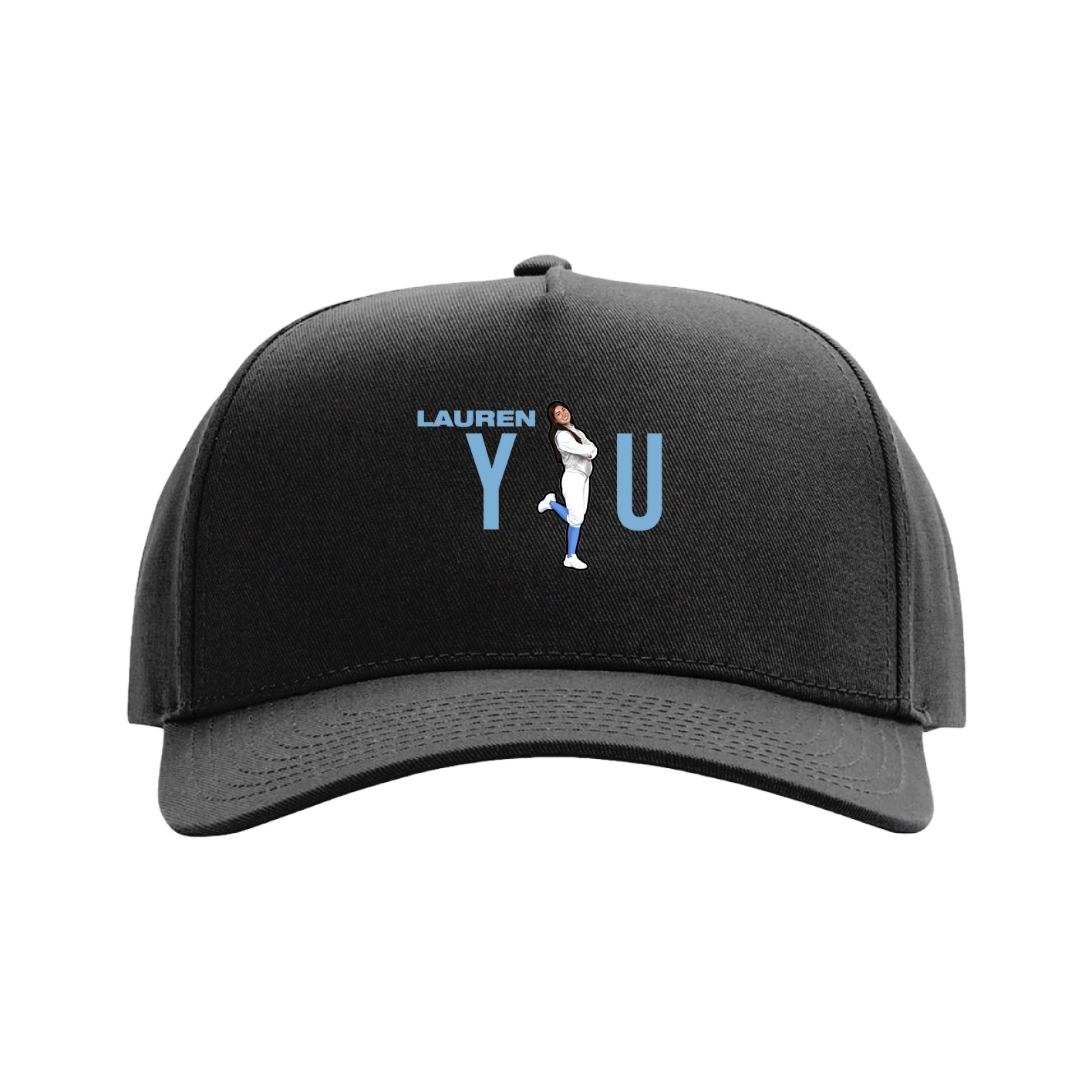 Full Fabric Five-Panel Champ Cap — Player Name in Black