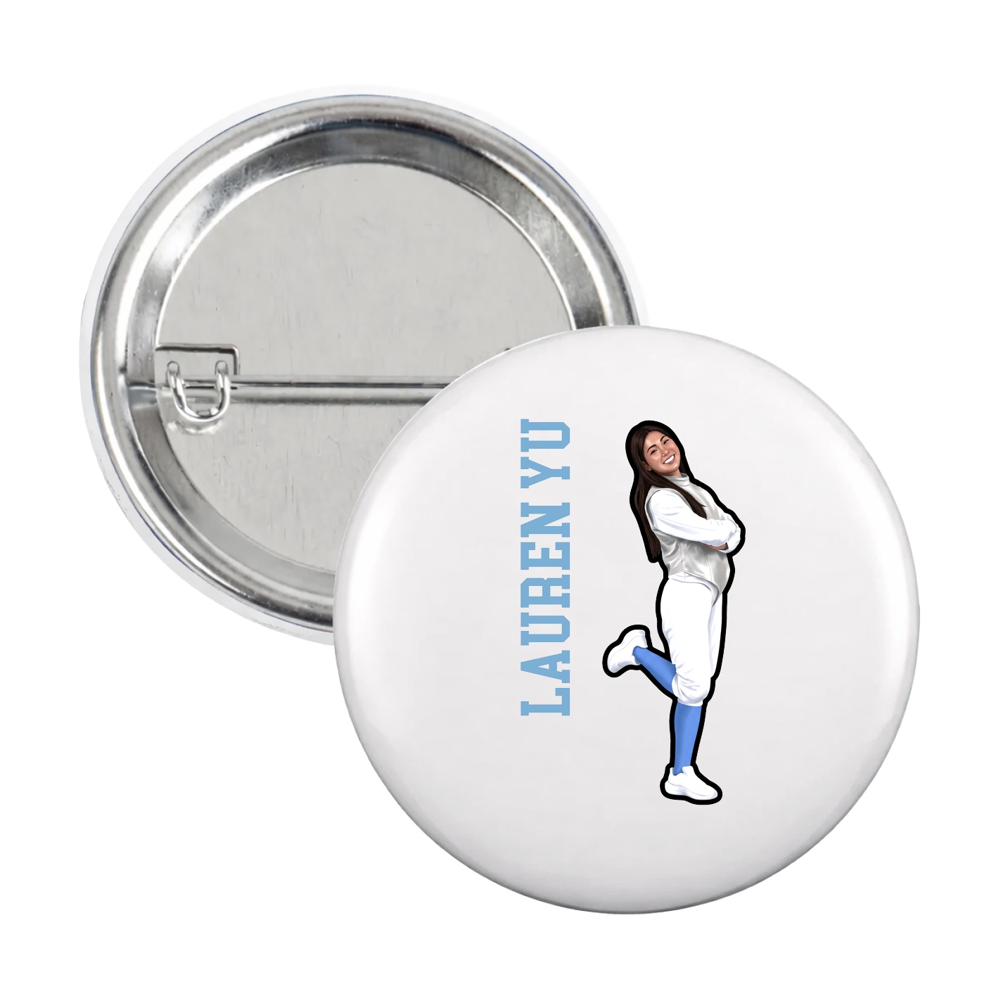 Game Day Button — Name Vertical in White