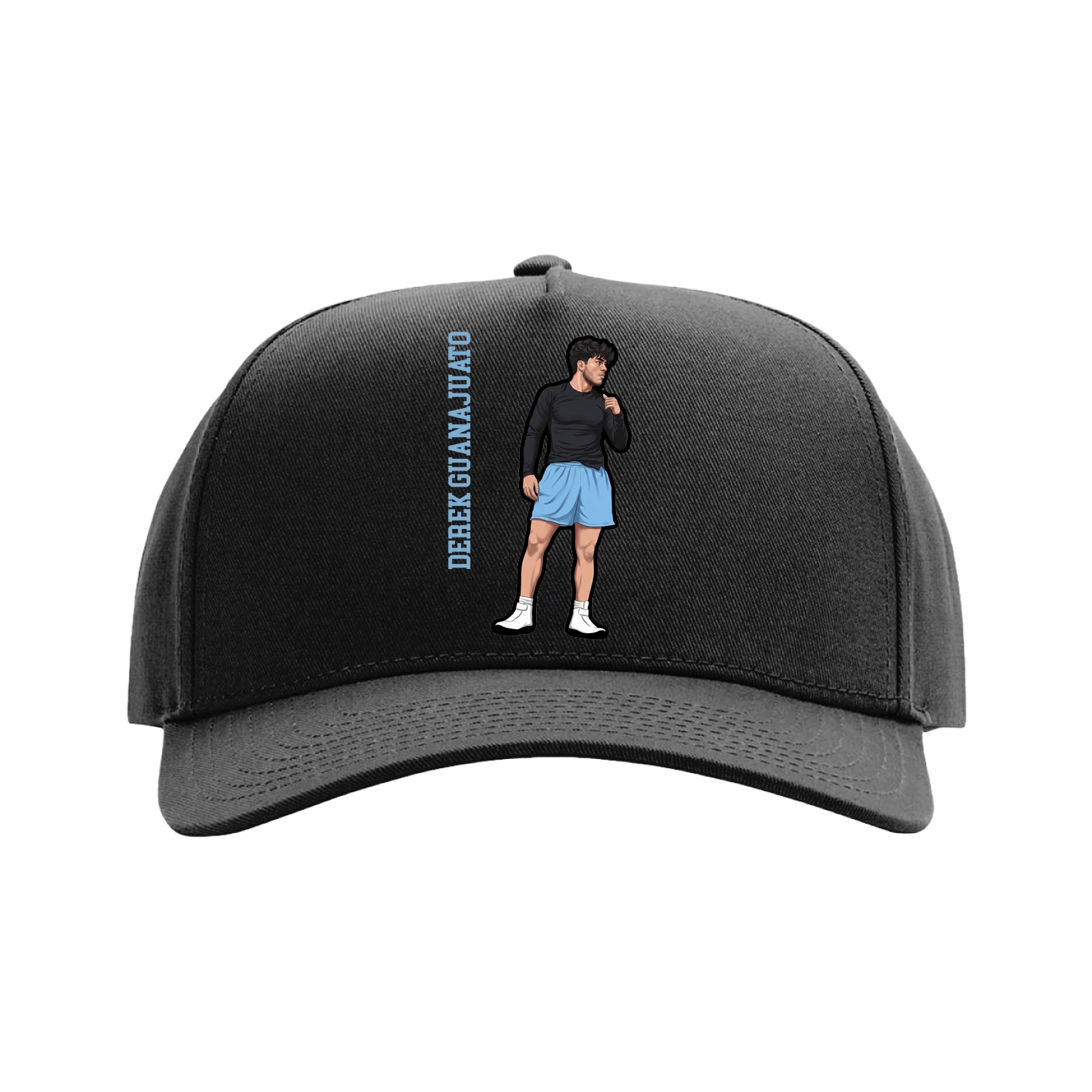 Full Fabric Five-Panel Champ Cap — Name Vertical in Black