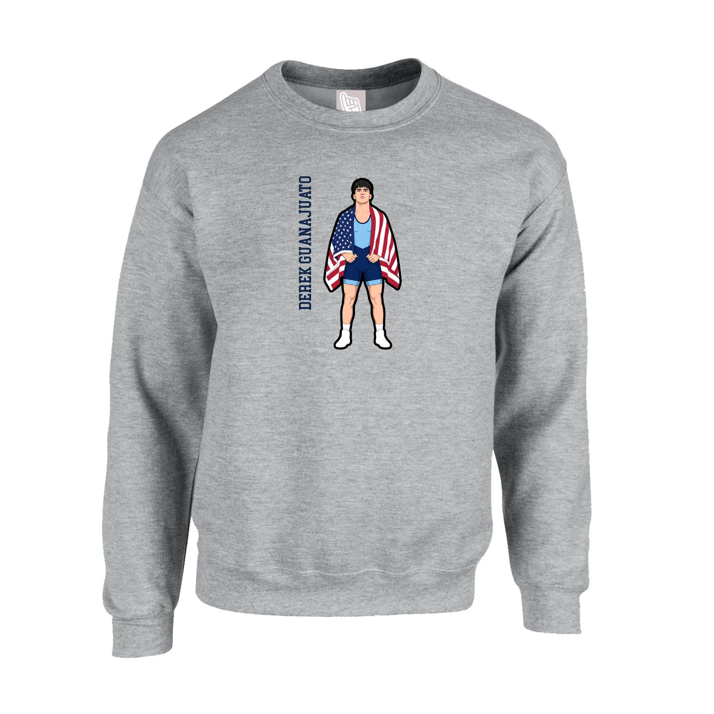Fleece Crew — Name Vertical in Grey