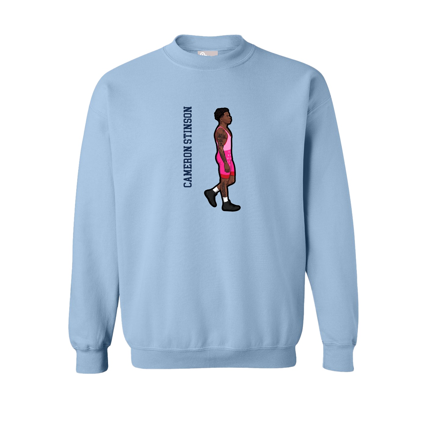 Fleece Crew — Name Vertical in Light Blue