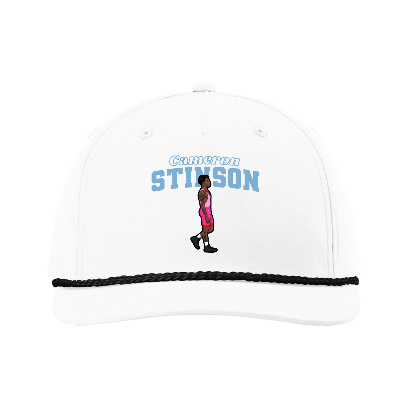 Five-Panel Classic Rope Cap — Name Arch in White