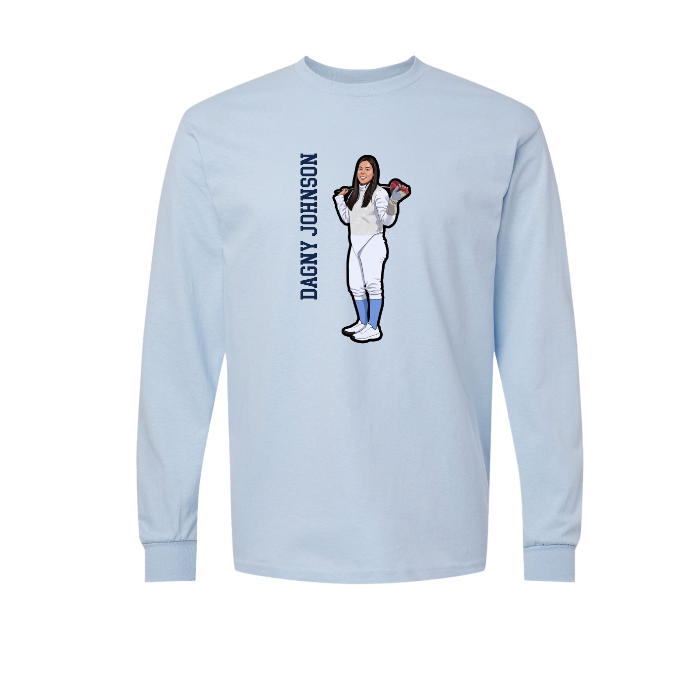 Long Sleeve Tee — Name Vertical in Light Blue