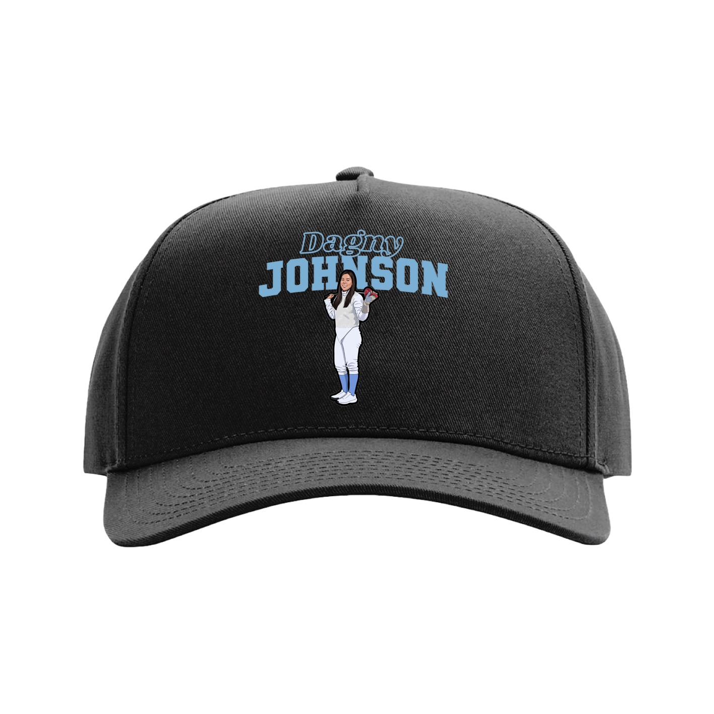 Full Fabric Five-Panel Champ Cap — Name Arch in Black