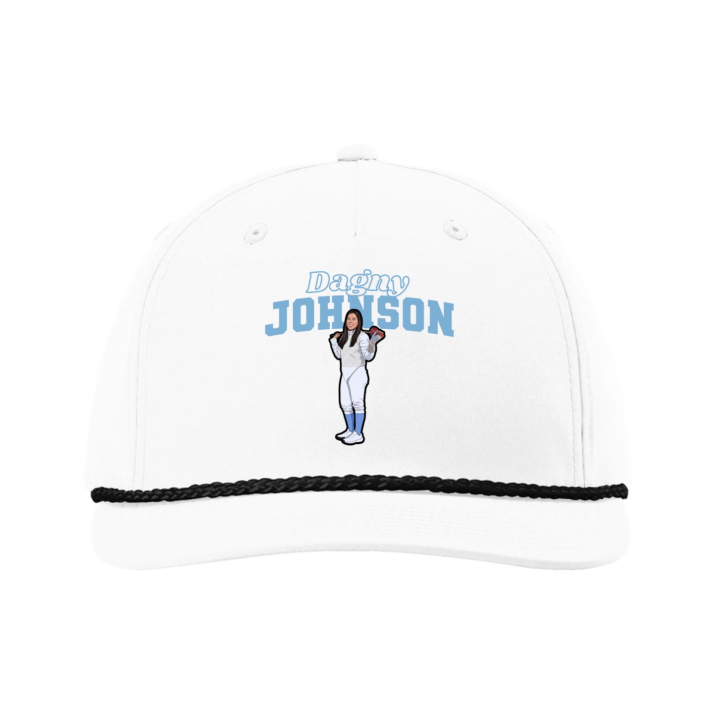 Five-Panel Classic Rope Cap — Name Arch in White