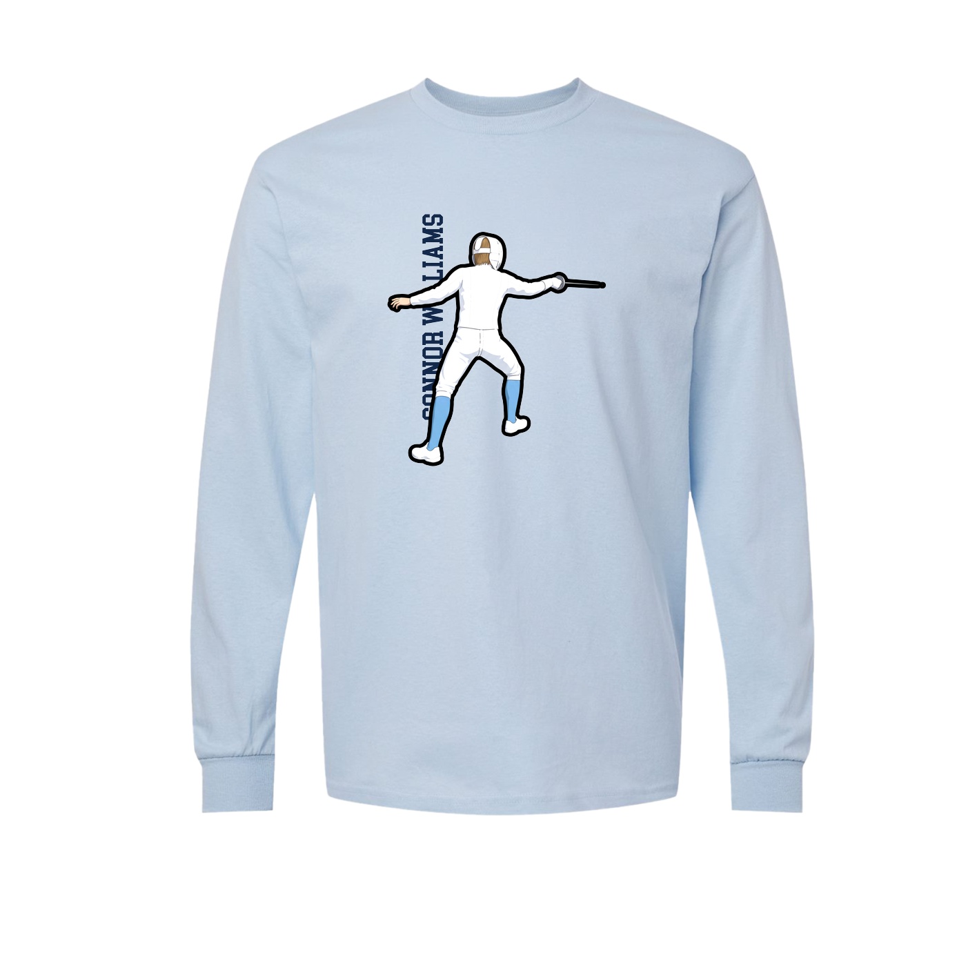 Long Sleeve Tee — Name Vertical in Light Blue