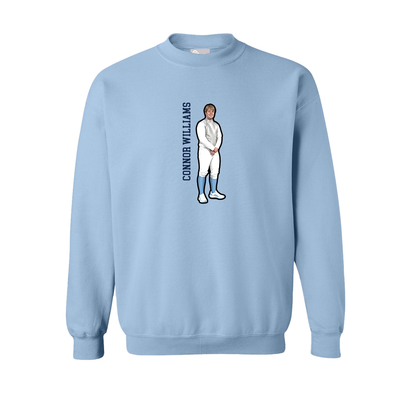 Fleece Crew — Name Vertical in Light Blue