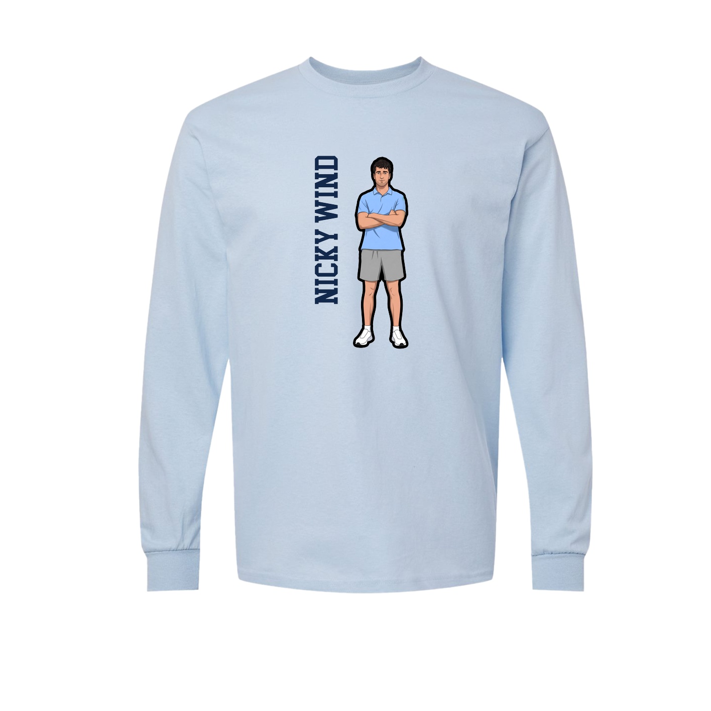 Long Sleeve Tee — Name Vertical in Light Blue