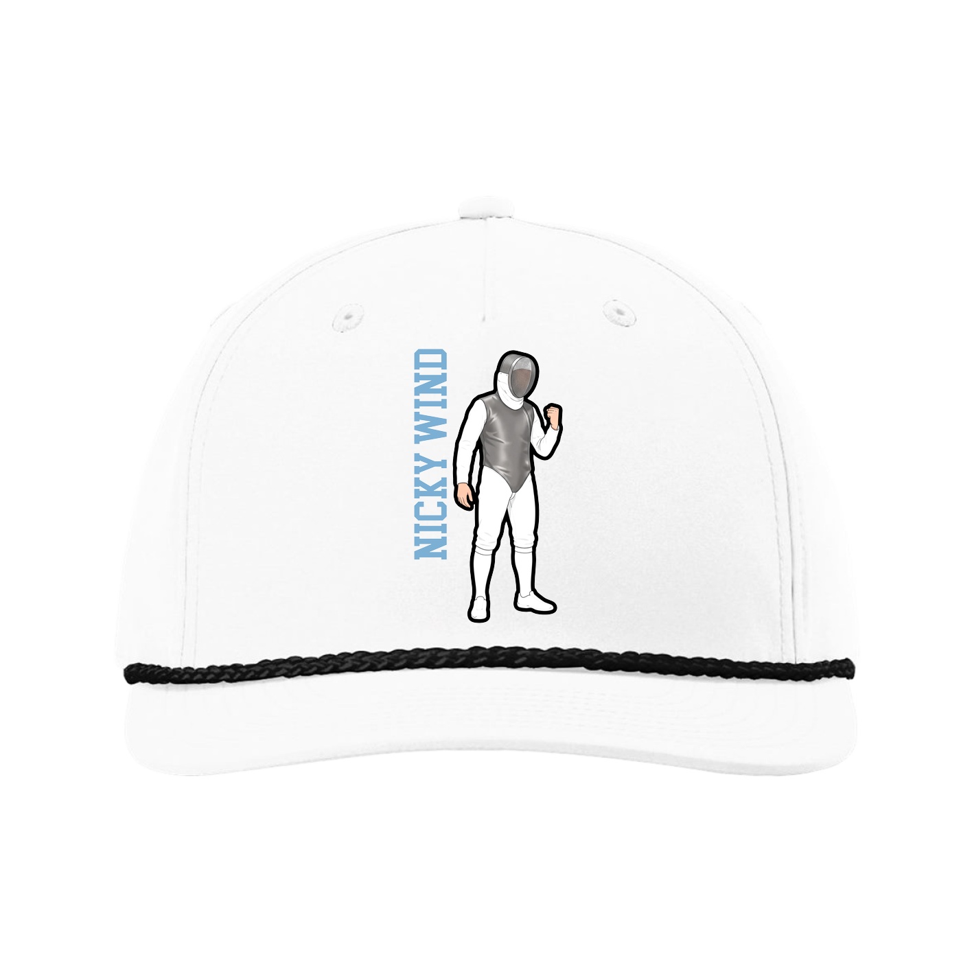 Five-Panel Classic Rope Cap — Name Vertical in White