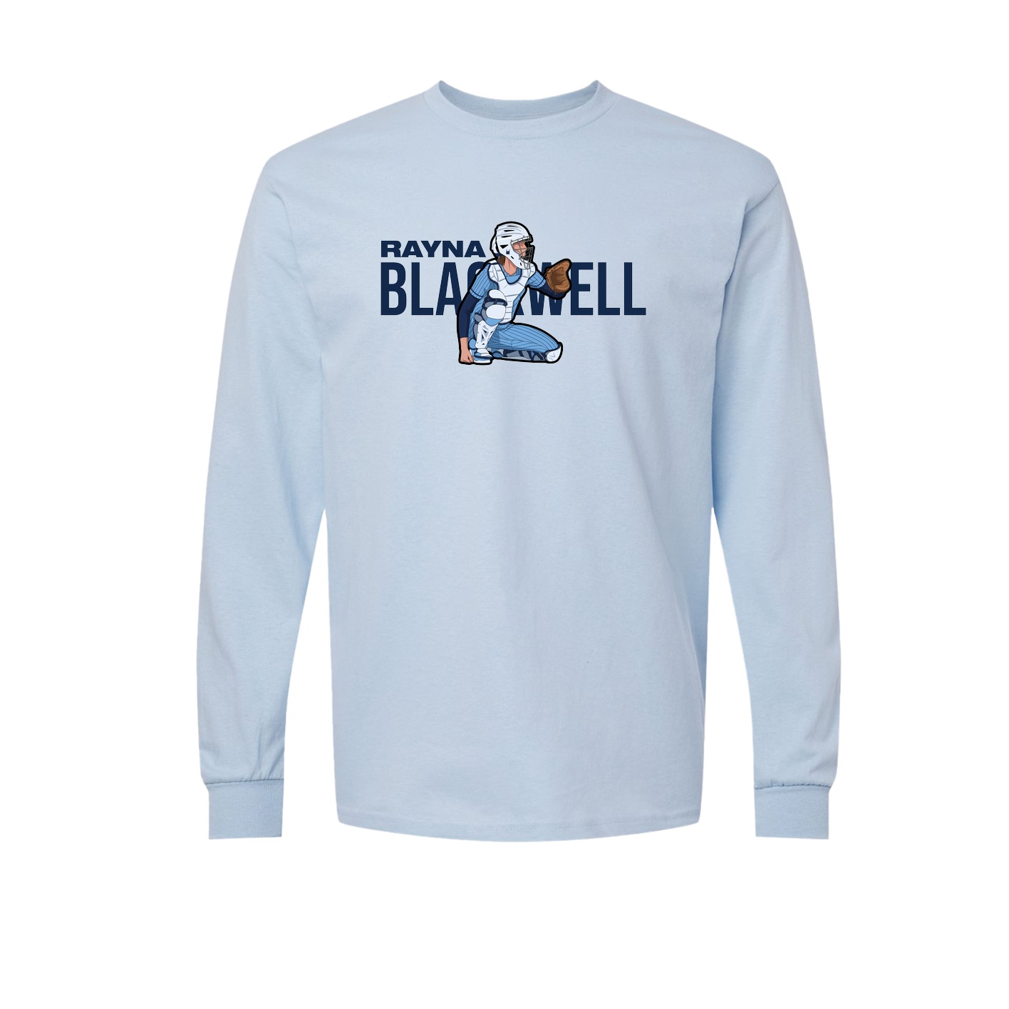 Long Sleeve Tee — Player Name in Light Blue