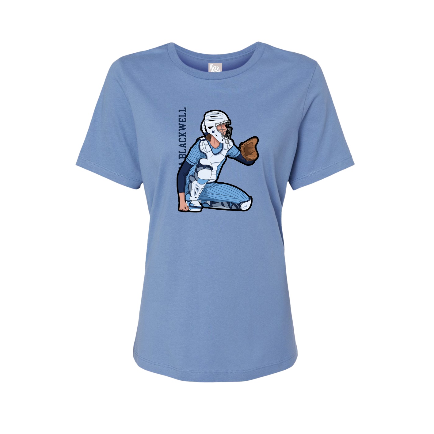 Fitted Women's Tee — Name Vertical in Powder Blue