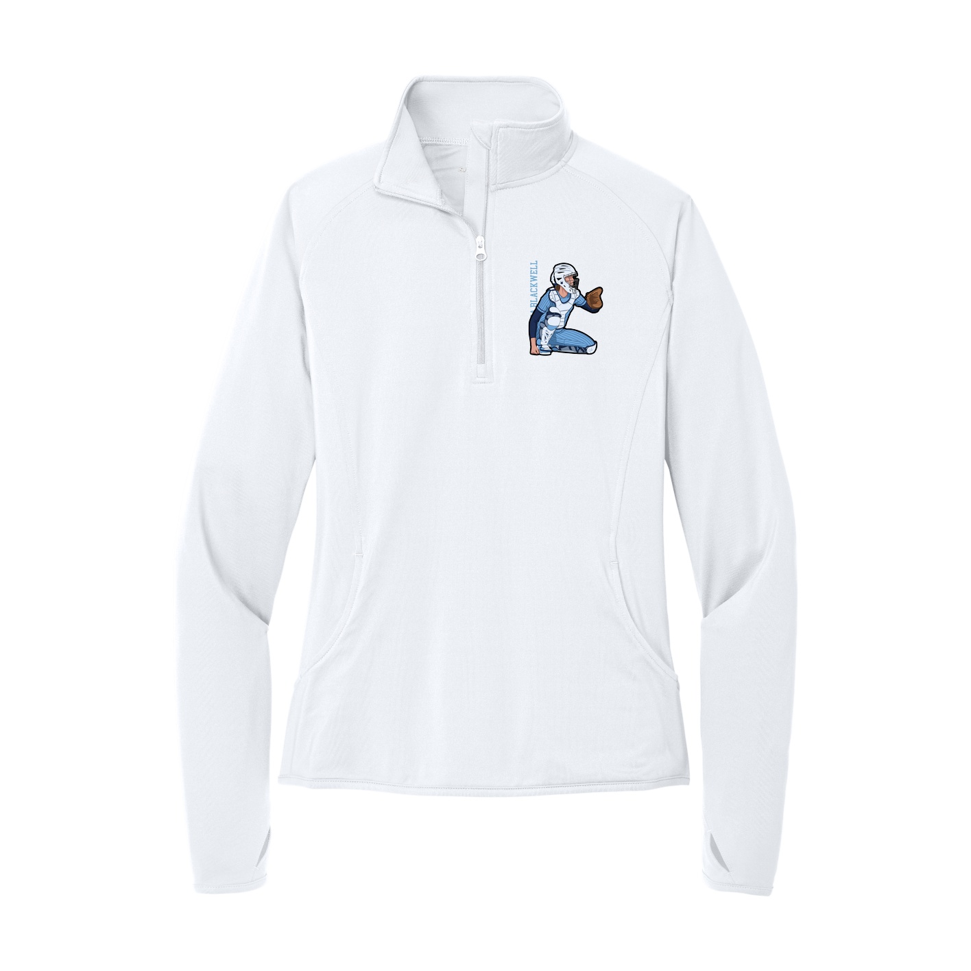 Women's Q-Zip Pullover — Name Vertical in White
