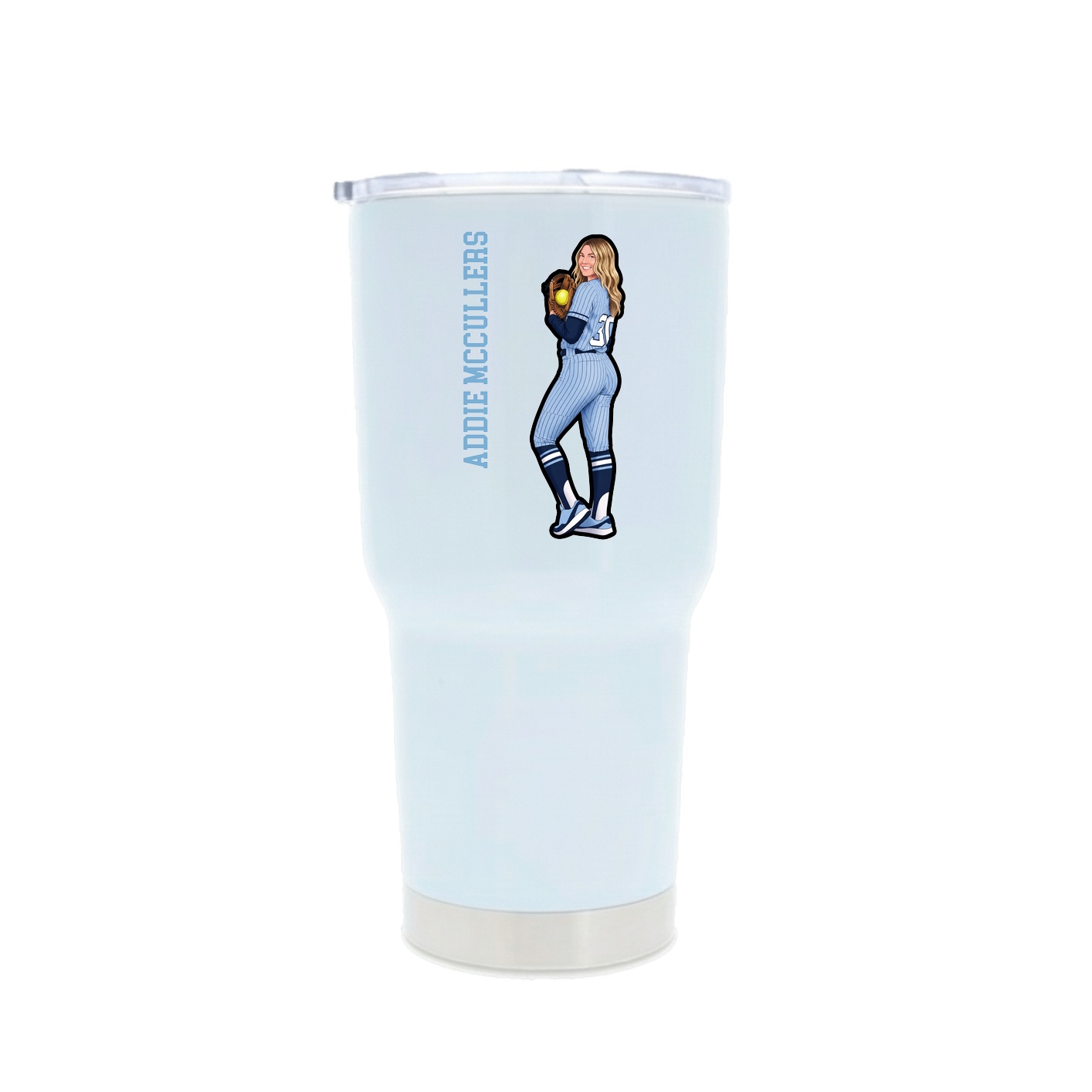 30oz Stainless Steel Tumbler — Name Vertical in White