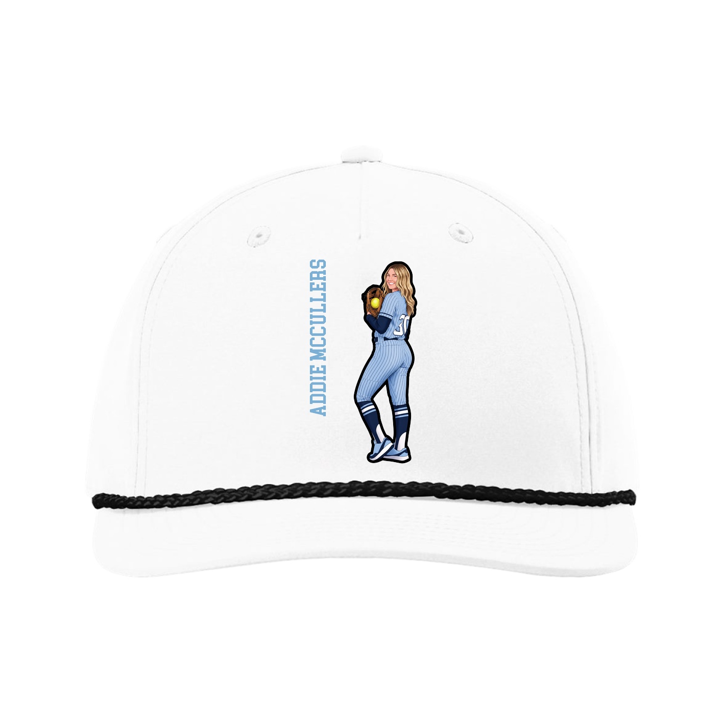 Five-Panel Classic Rope Cap — Name Vertical in White