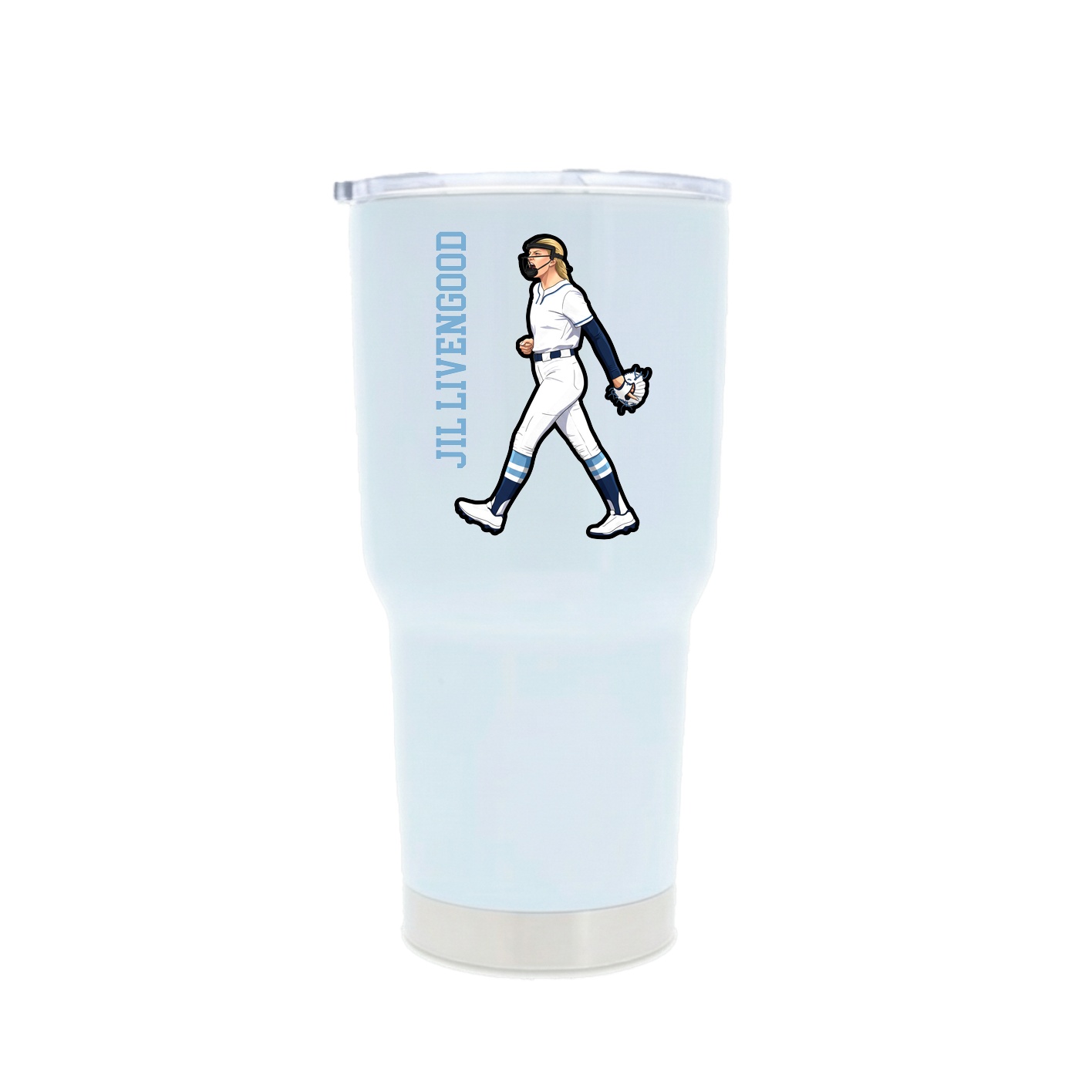 30oz Stainless Steel Tumbler — Name Vertical in White