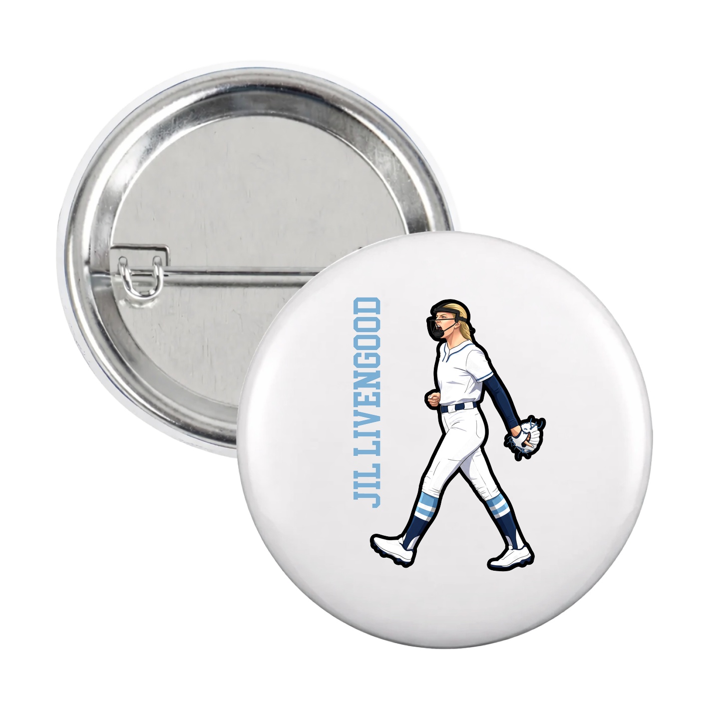 Game Day Button — Name Vertical in White