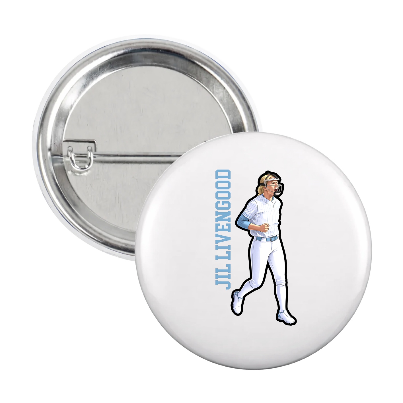 Game Day Button — Name Vertical in White