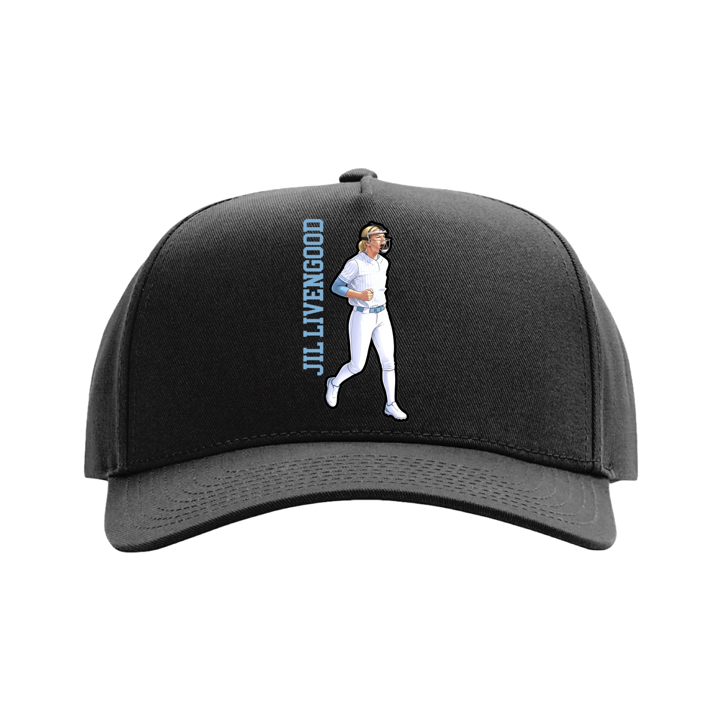 Full Fabric Five-Panel Champ Cap — Name Vertical in Black