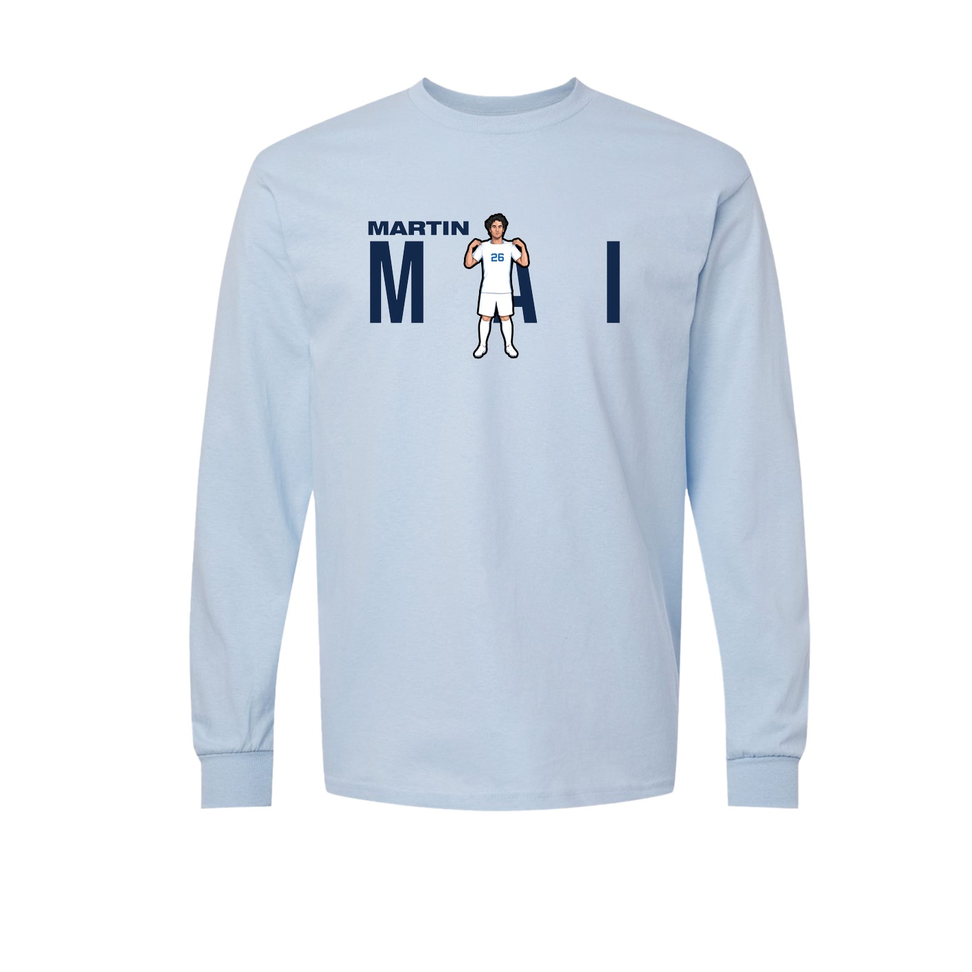 Long Sleeve Tee — Player Name in Light Blue