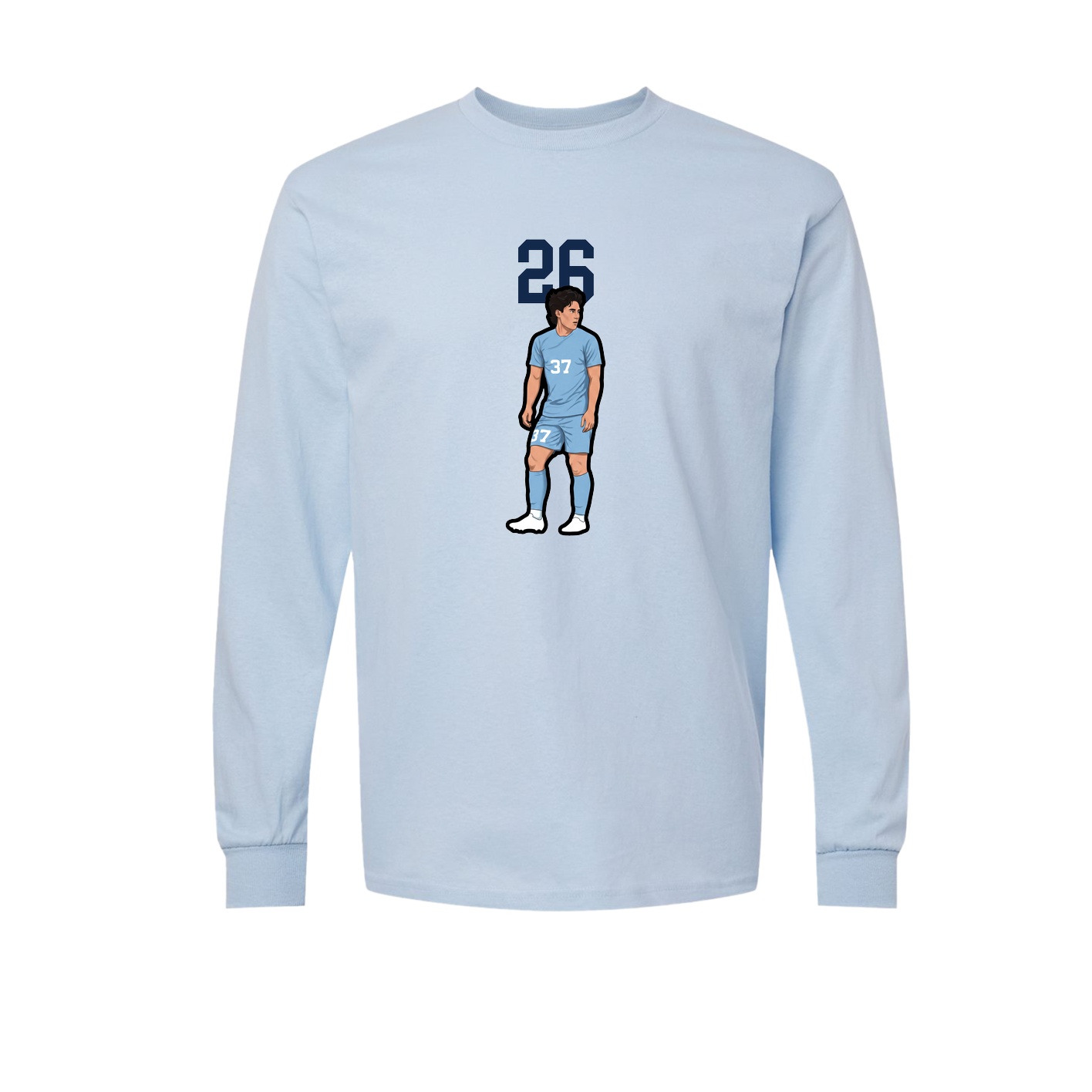 Long Sleeve Tee — Number Top in Light Blue