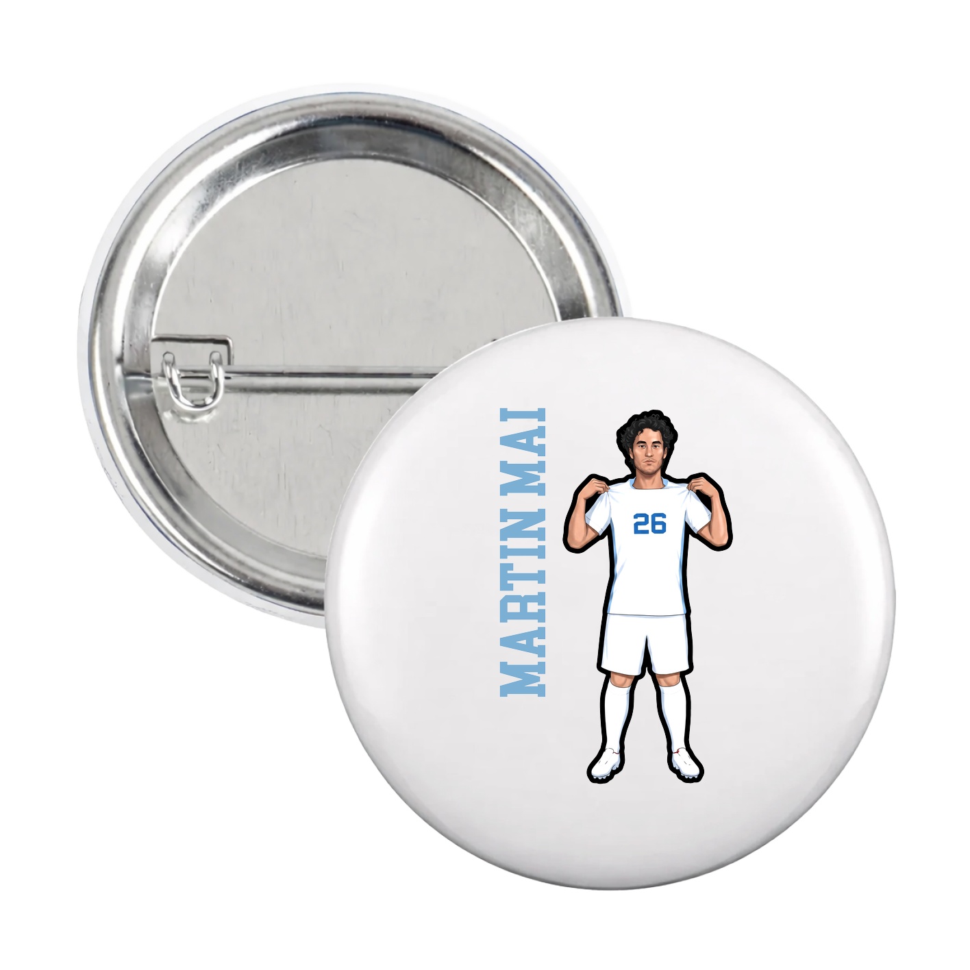 Game Day Button — Name Vertical in White