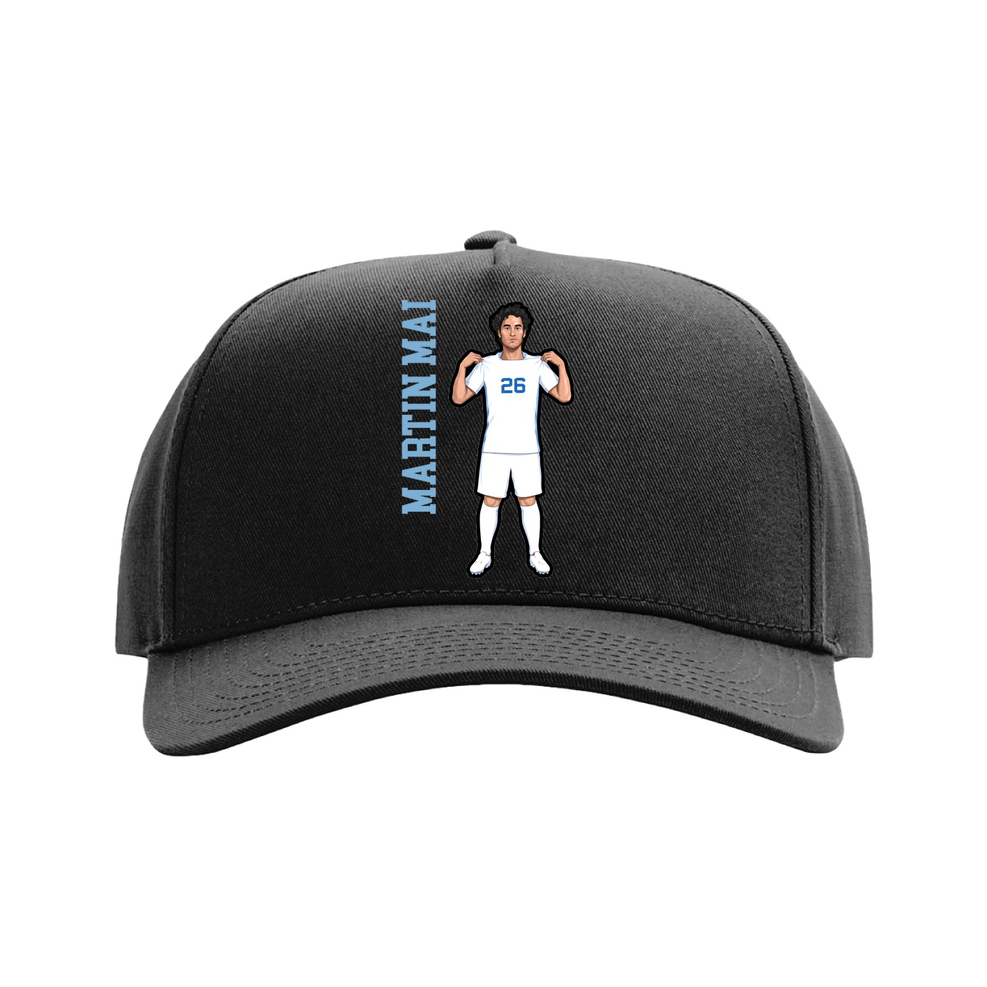 Full Fabric Five-Panel Champ Cap — Name Vertical in Black